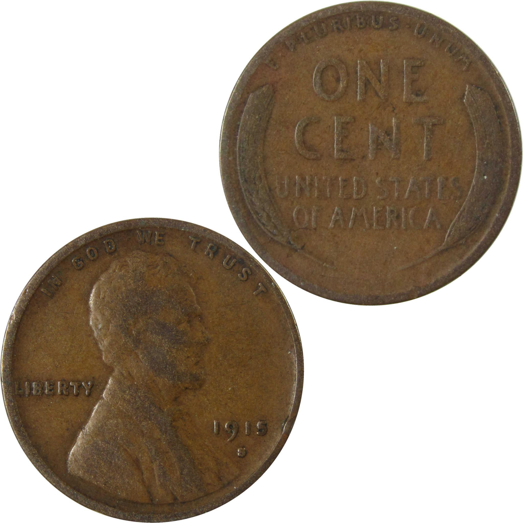 1915 S Lincoln Wheat Cent F Fine Penny 1c Coin SKU:I27672
