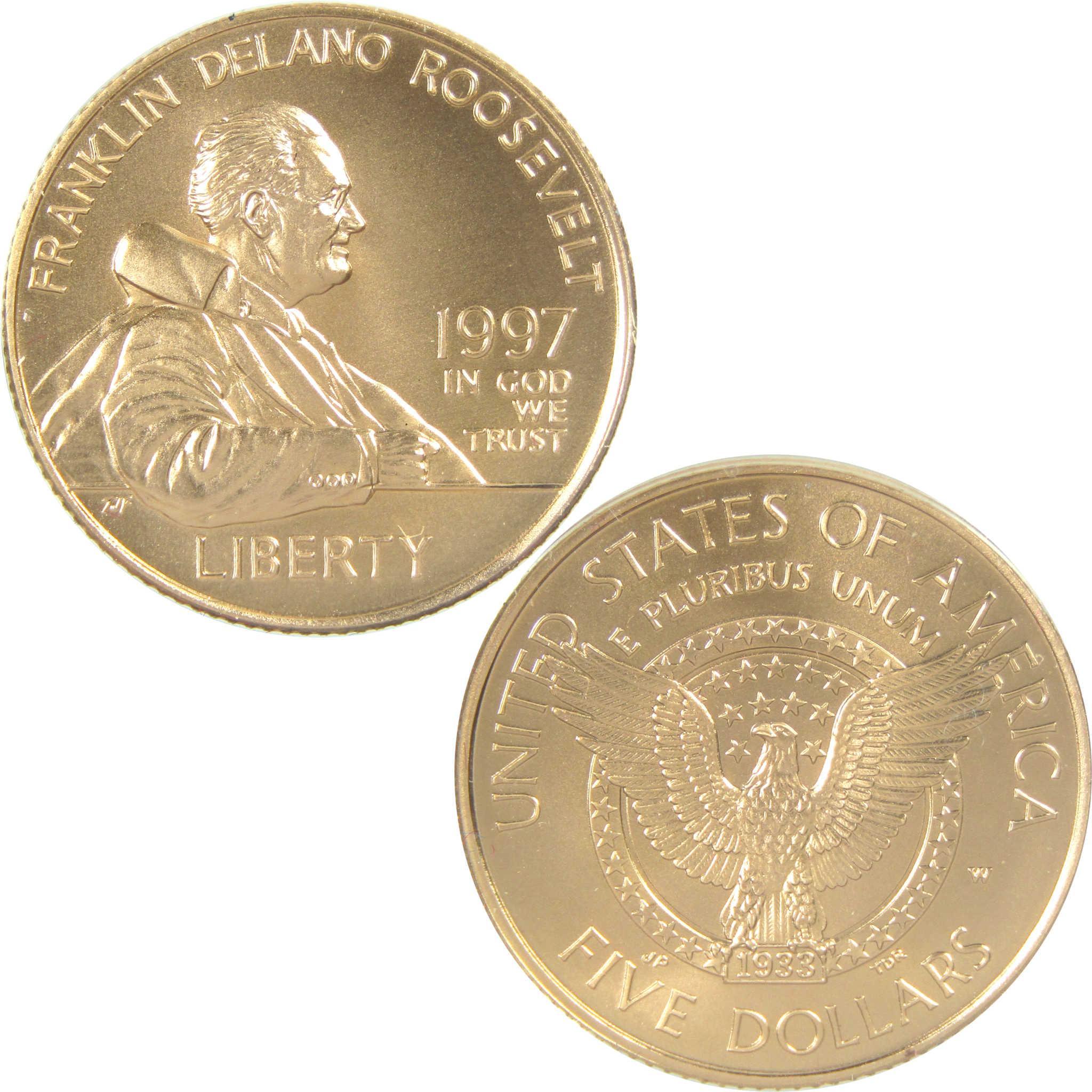 1997 W Franklin D. Roosevelt Commemorative Gold Uncirculated $5 Coin