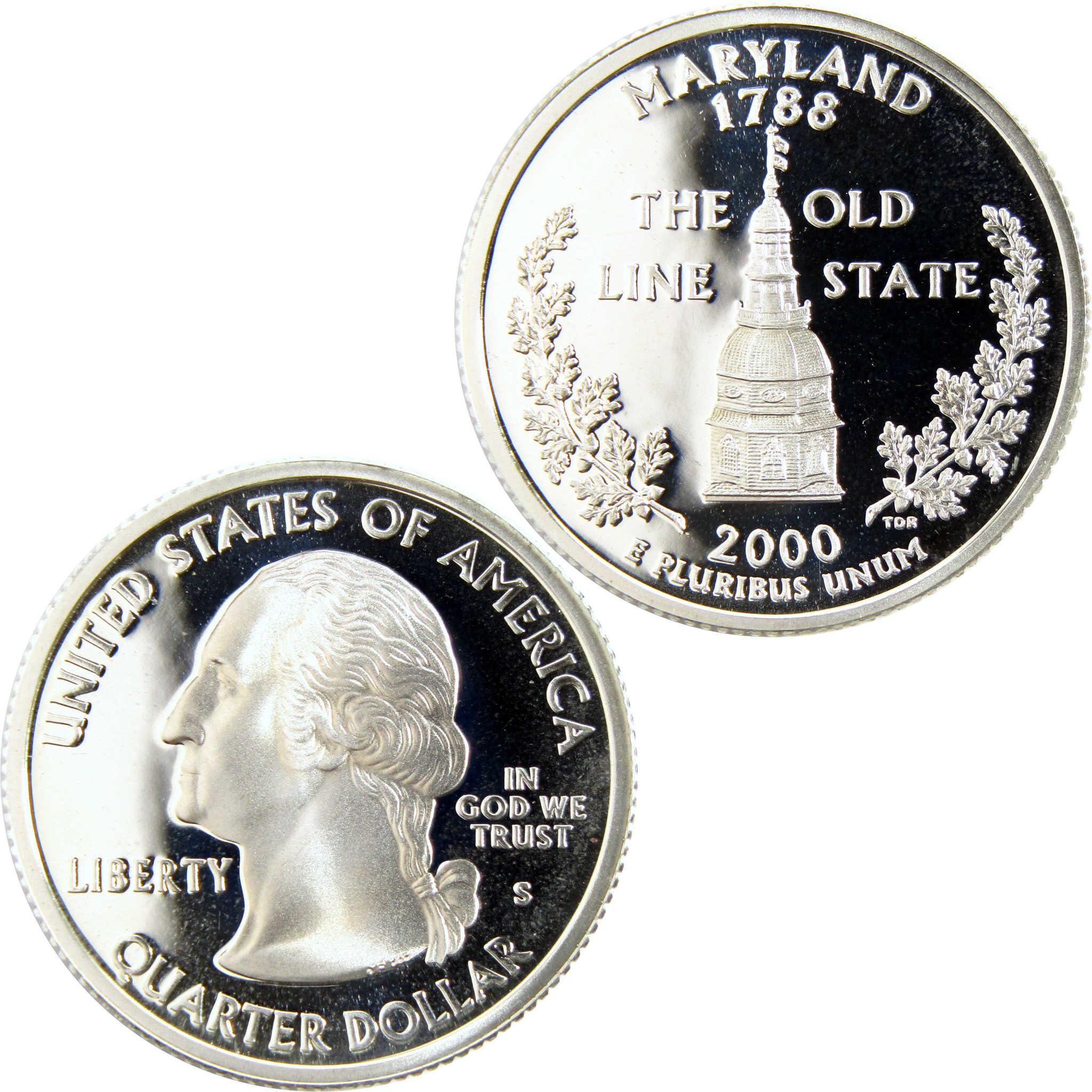 2000 Maryland state quarter, proof coin with George Washington and Maryland State House design