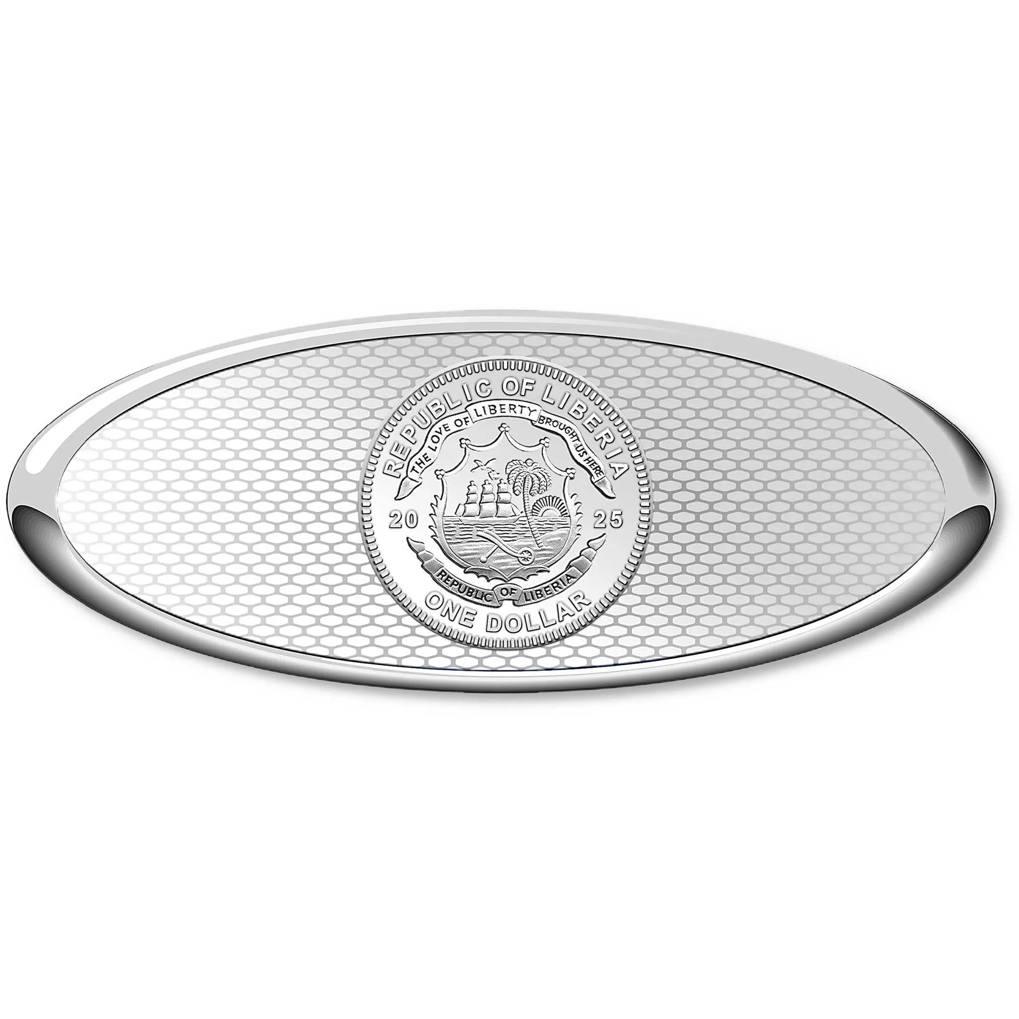 2025 Liberia Ford Emblem Logo Oval-Shaped White Brass $1 Coin