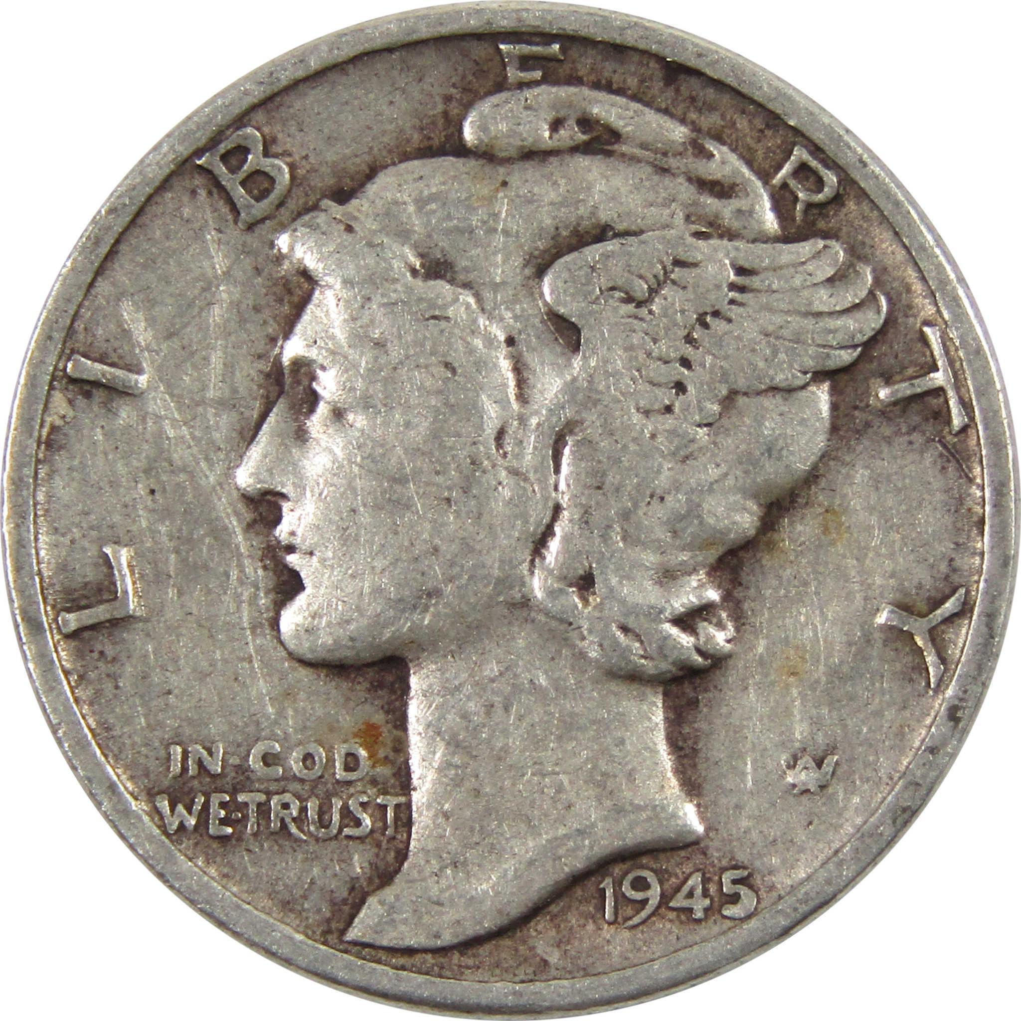 1945 Mercury Dime AG About Good 90% Silver 10c Coin