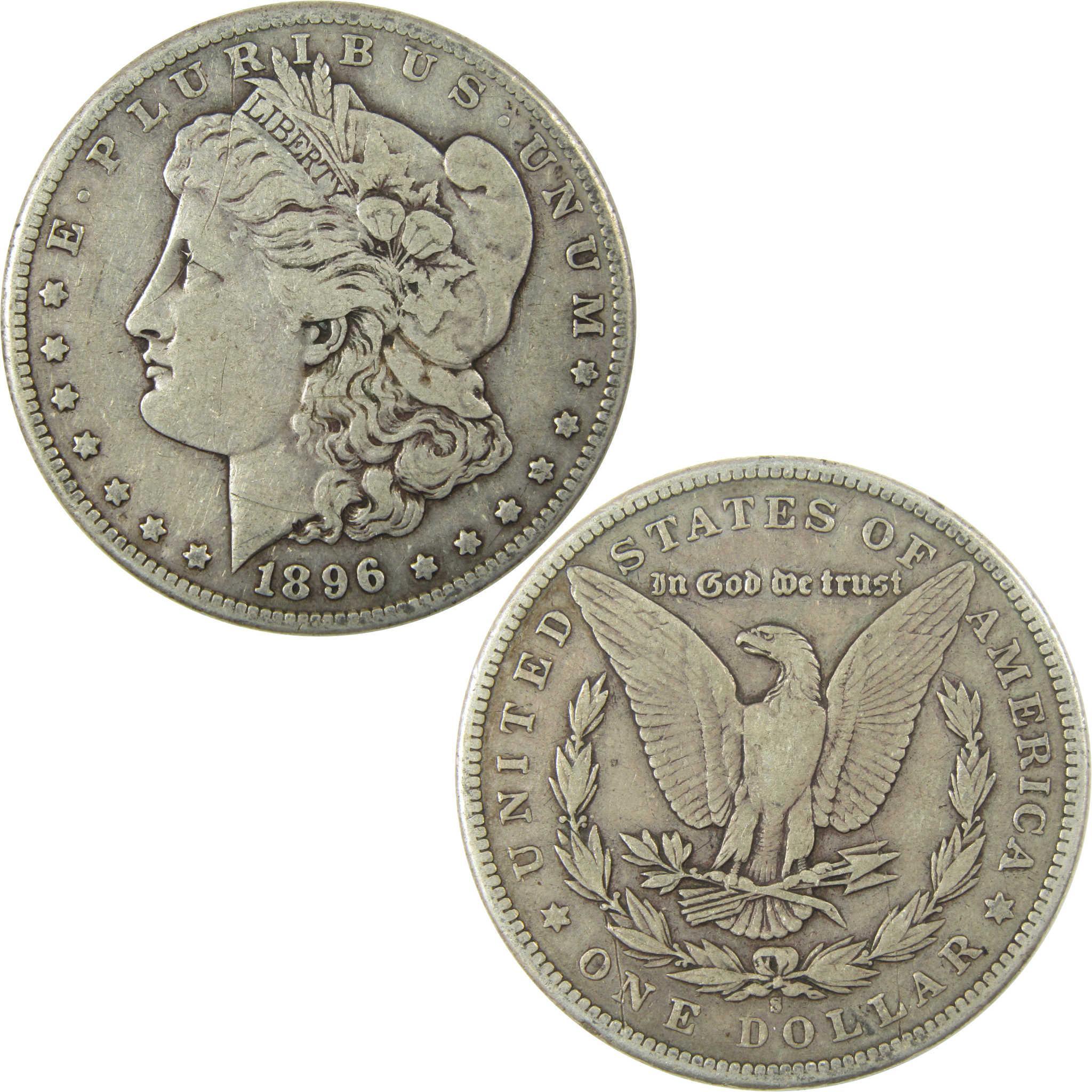 1896 S Morgan Silver Dollar F Fine Details $1 Coin SKU:I24727 - Morgan coin - Morgan silver dollar - Morgan silver dollar for sale - Profile Coins & Collectibles