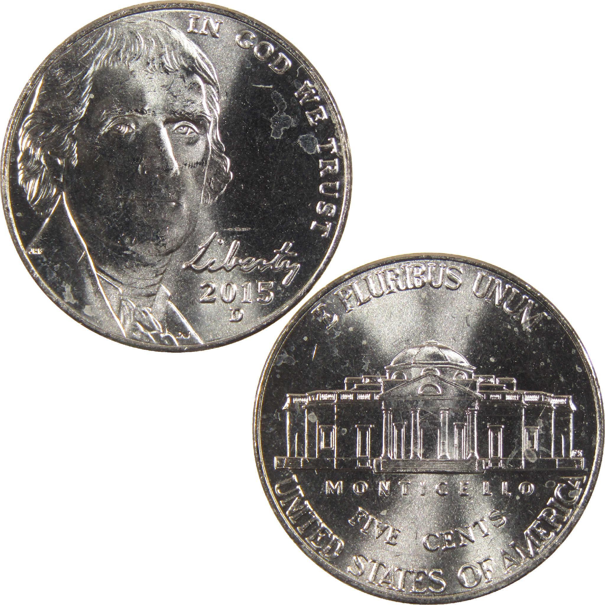 2015 Jefferson nickel with obverse portrait and reverse Monticello design, collectible coin