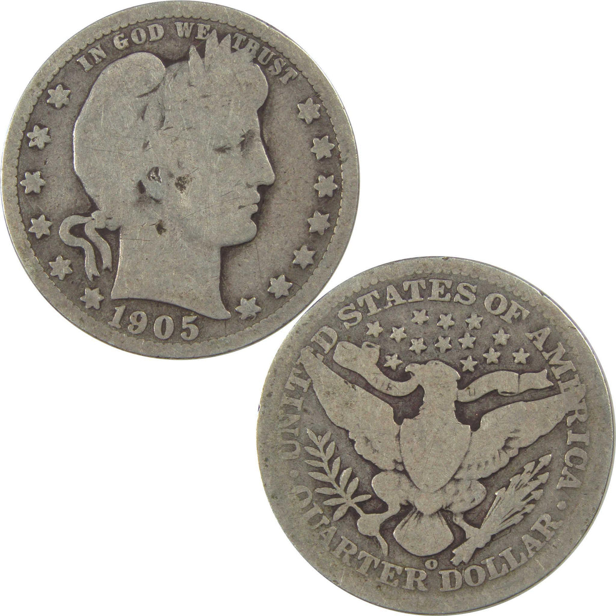 1905 O Barber Quarter G Good Silver 25c Coin SKU:I21823