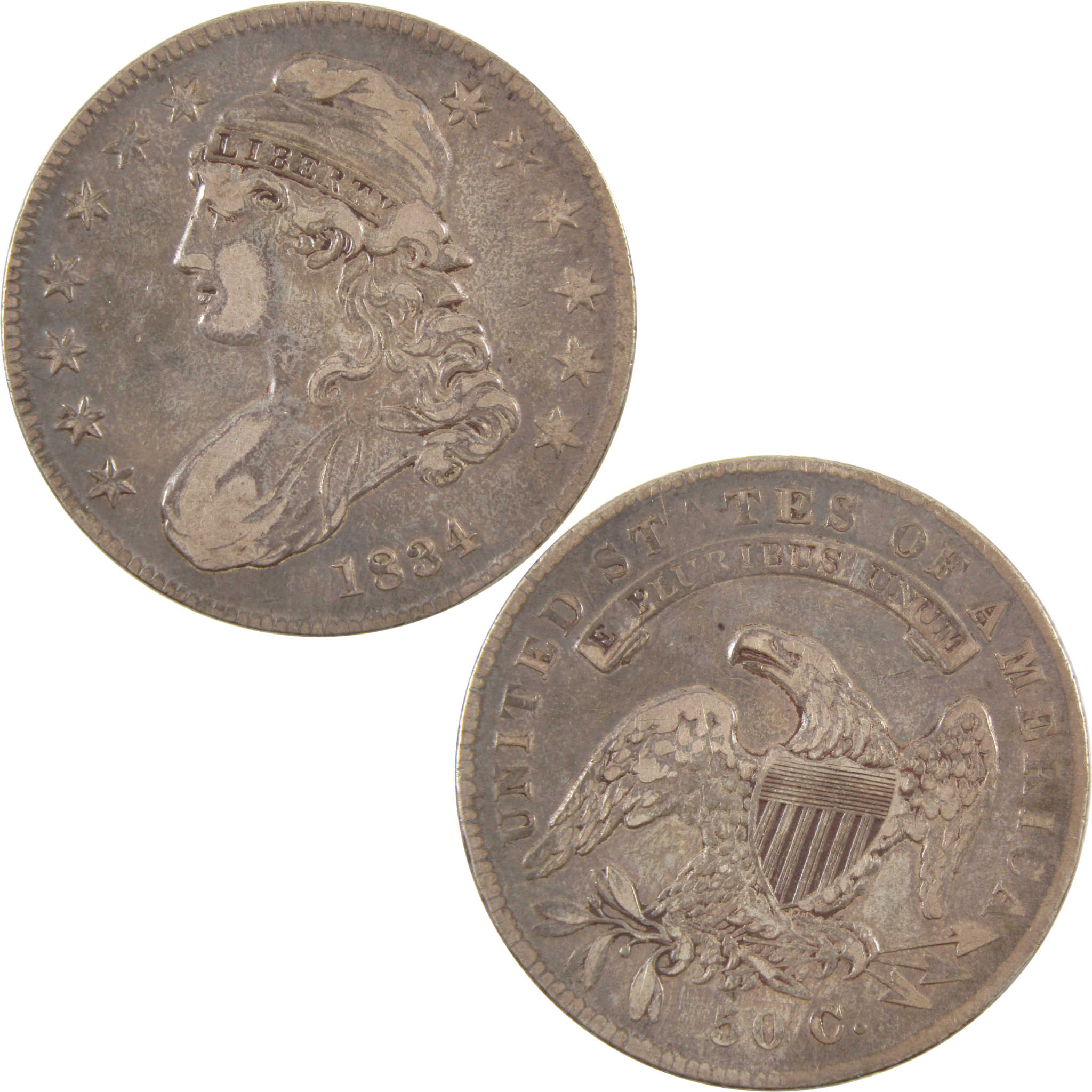 1834 Sm Date/Letters Lg Stars Capped Bust 50c VF/XF SKU:I11160