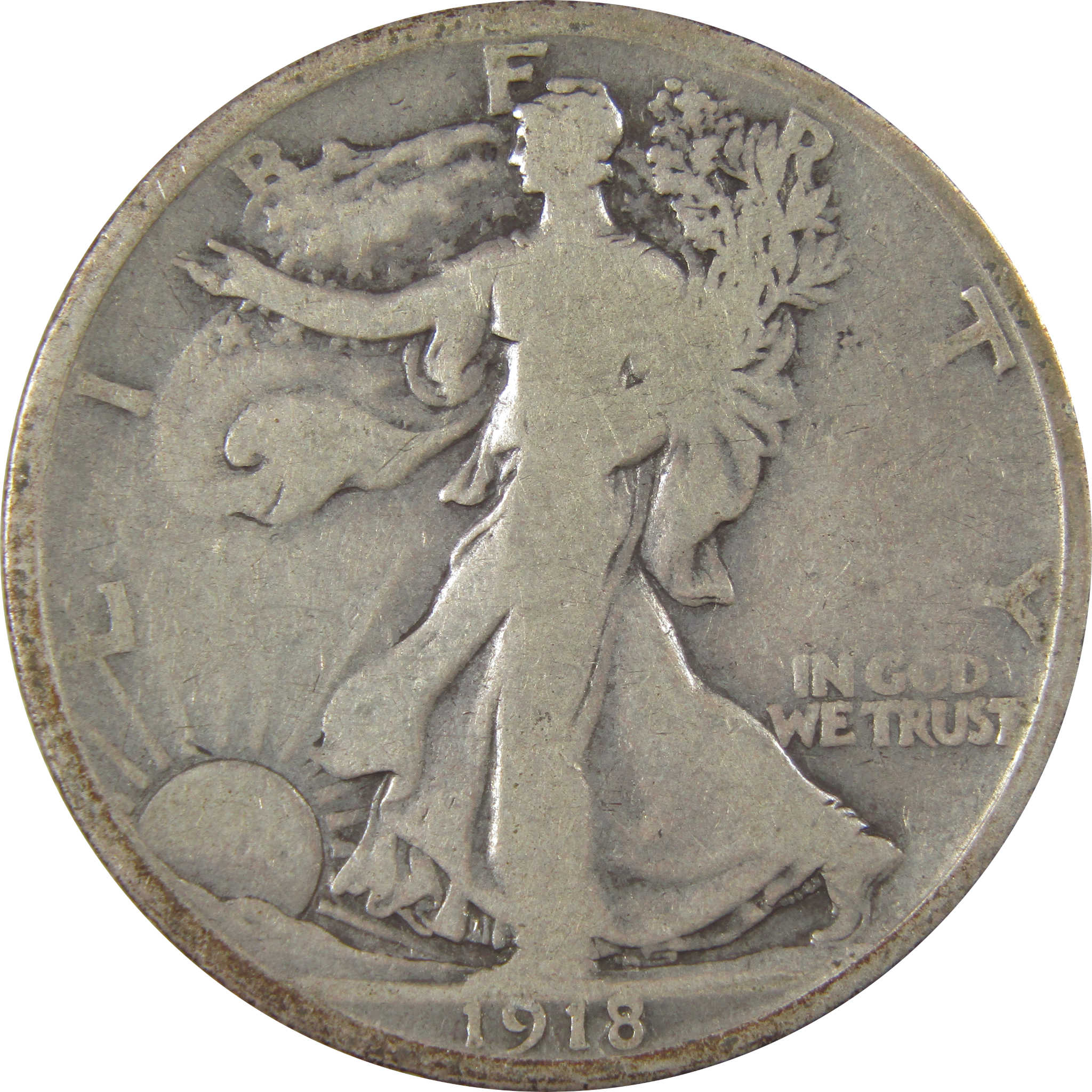 1918 S Liberty Walking Silver Half Dollar VG Very Good Coin SKU:I24160