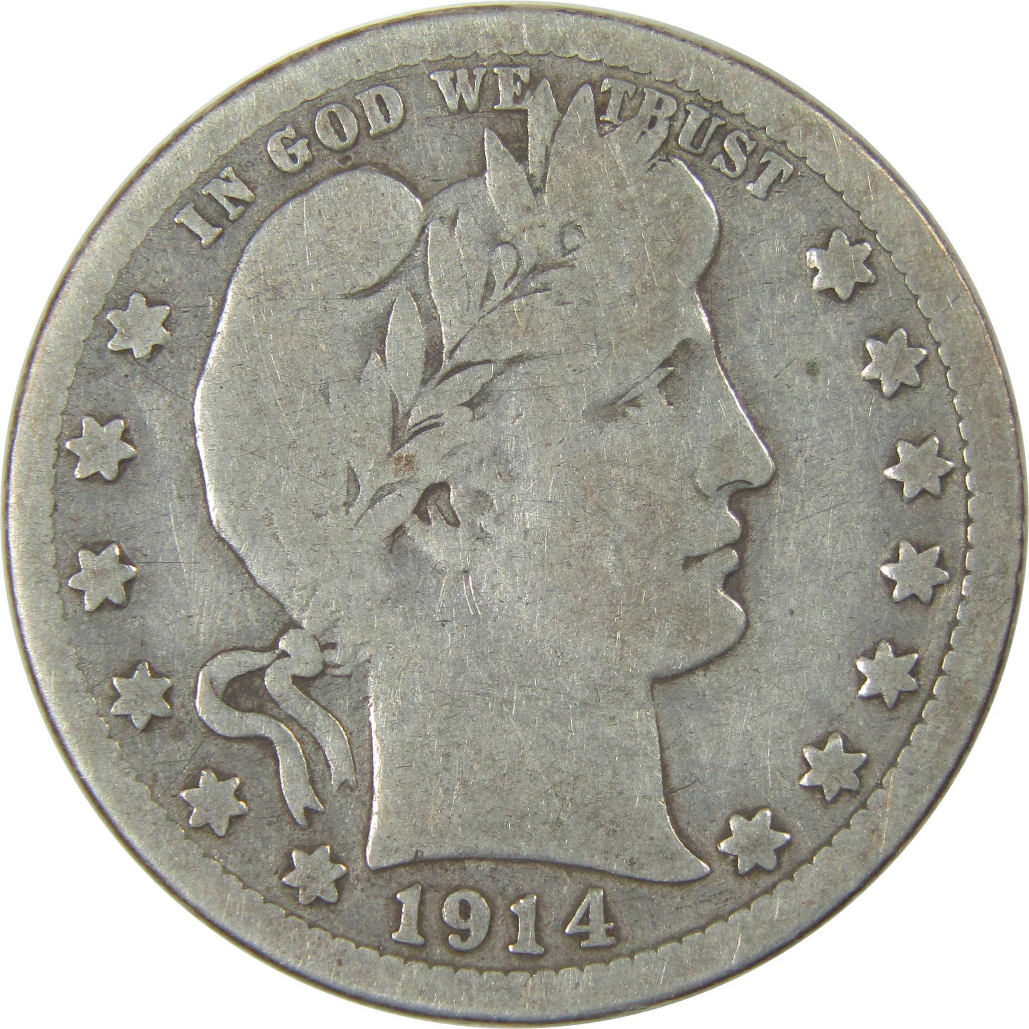 1914 S Barber Quarter VG Very Good Silver 25c Coin SKU:I23809