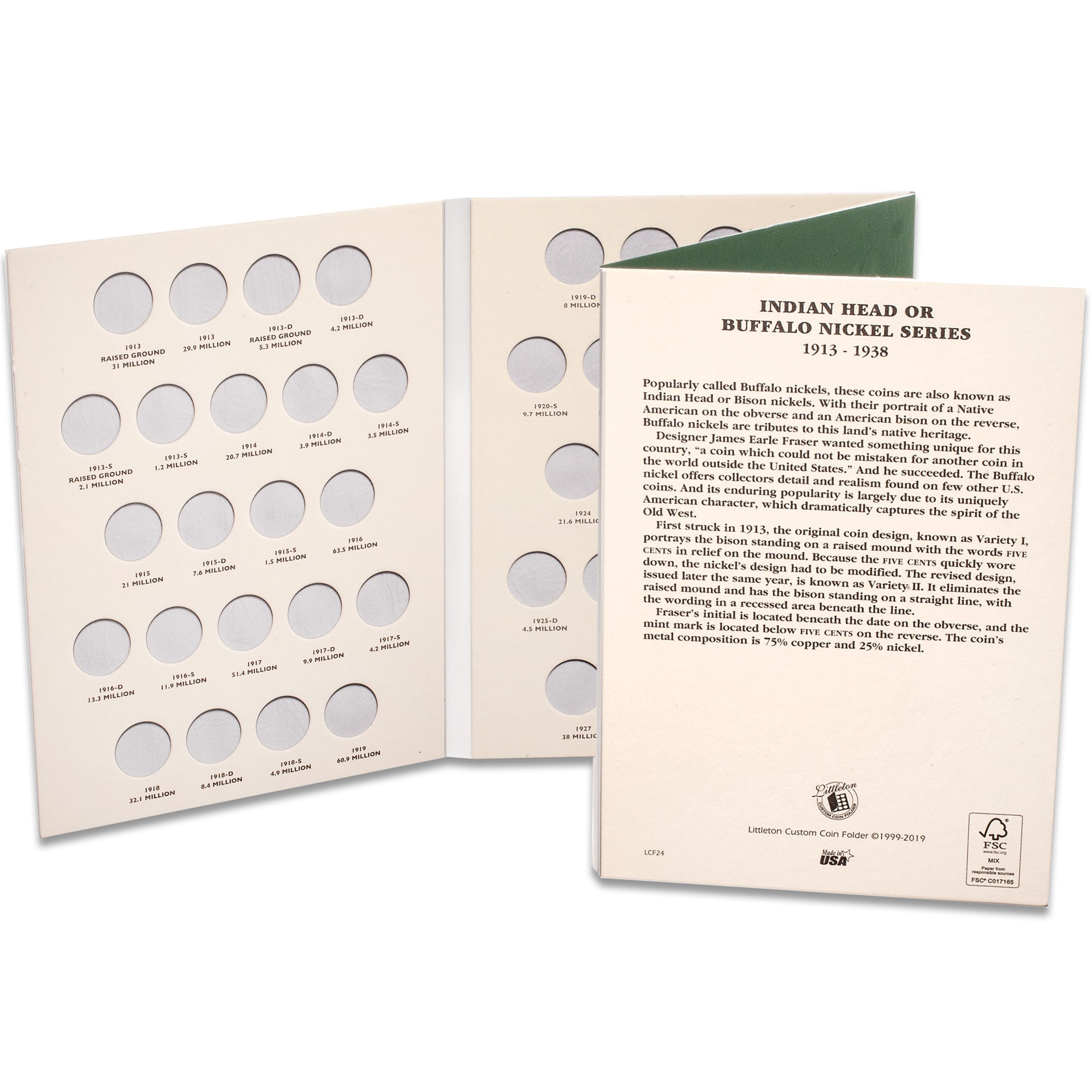 1913-1938 Buffalo Nickel Folder Littleton Coin Company