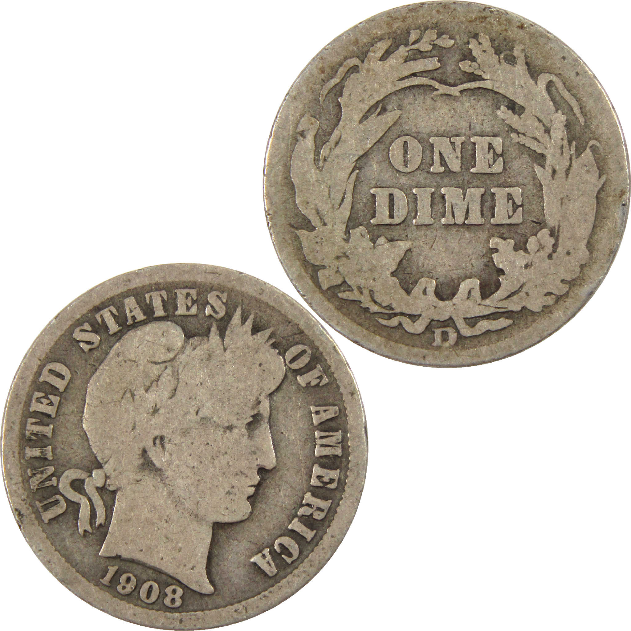 1908 D Barber Dime Circulated Silver 10c Coin Collectible