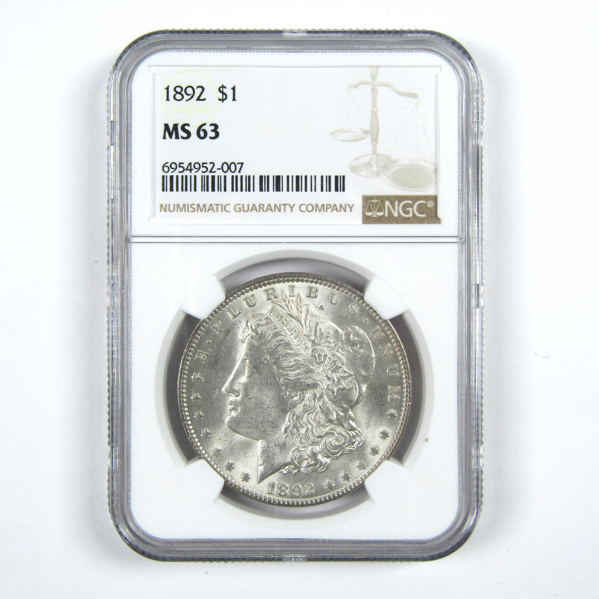 1892 Morgan Dollar MS 63 NGC Silver $1 Uncirculated Coin SKU:I14609 - Morgan coin - Morgan silver dollar - Morgan silver dollar for sale - Profile Coins & Collectibles