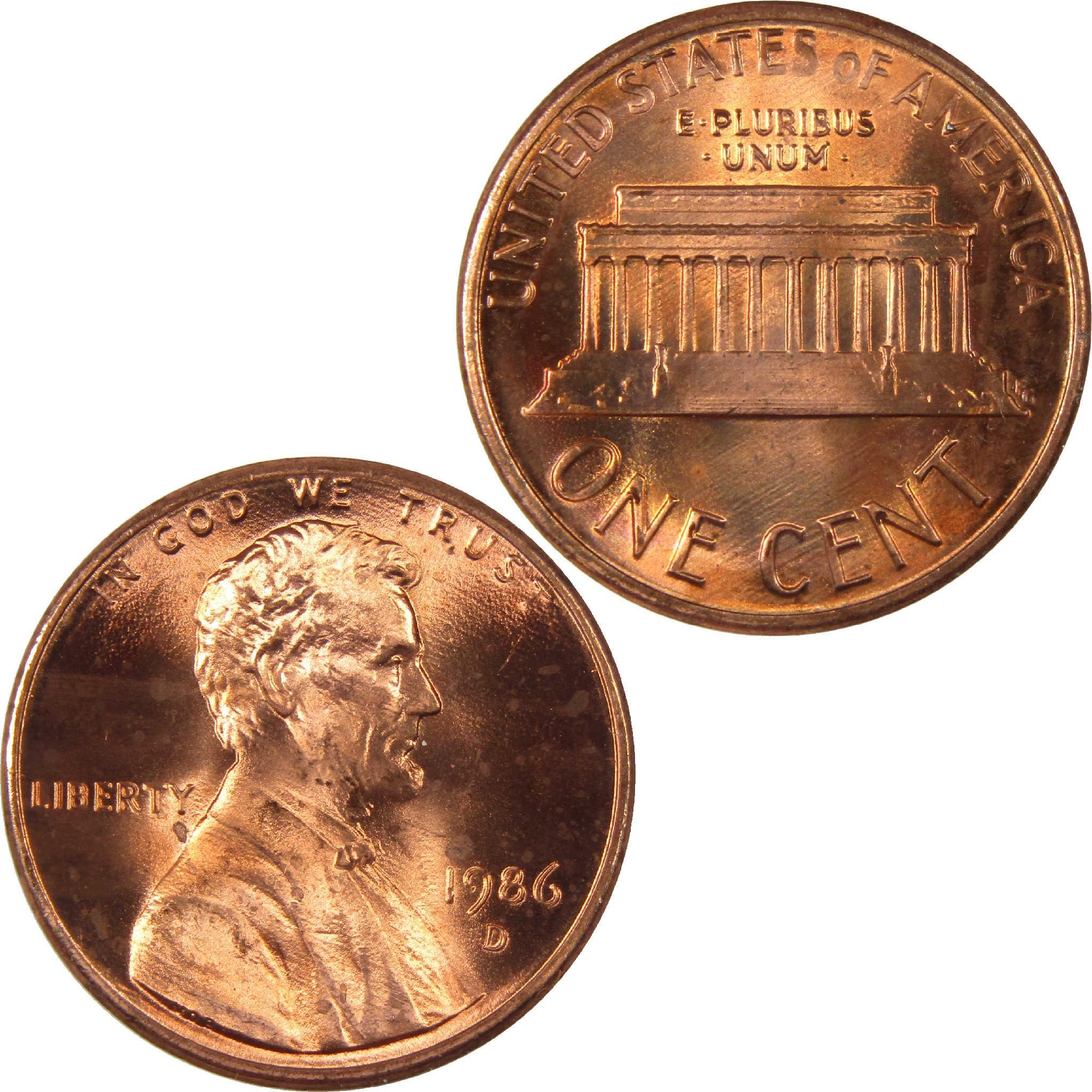 1986 Lincoln penny collectible coin, obverse and reverse sides, copper one cent US currency