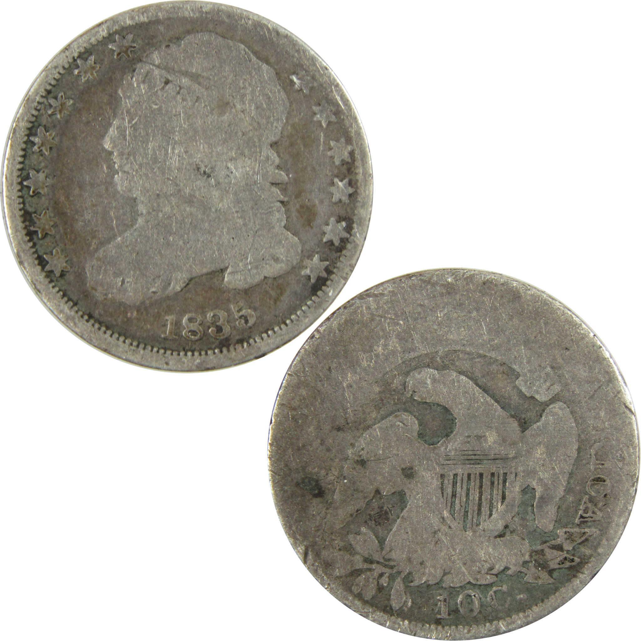 1835 Capped Bust Silver Dime AG About Good 10c Coin SKU:CP698