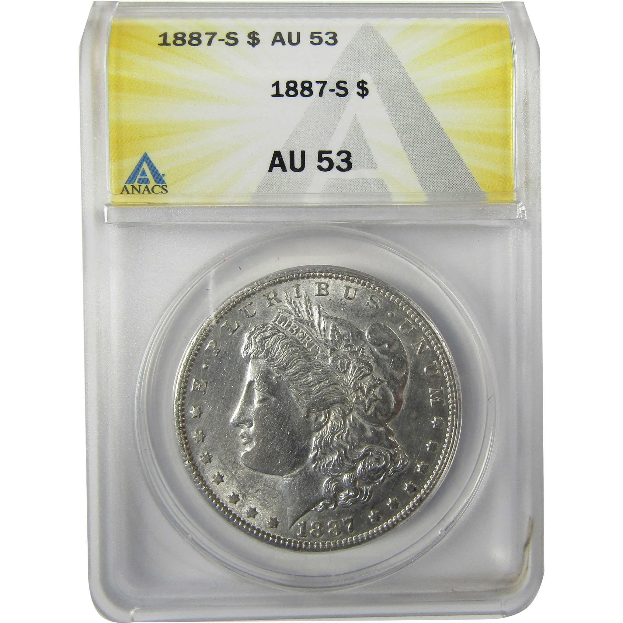 1887 S Morgan Silver Dollar AU 53 ANACS $1 Coin SKU:I27950 - Morgan coin - Morgan silver dollar - Morgan silver dollar for sale - Profile Coins & Collectibles