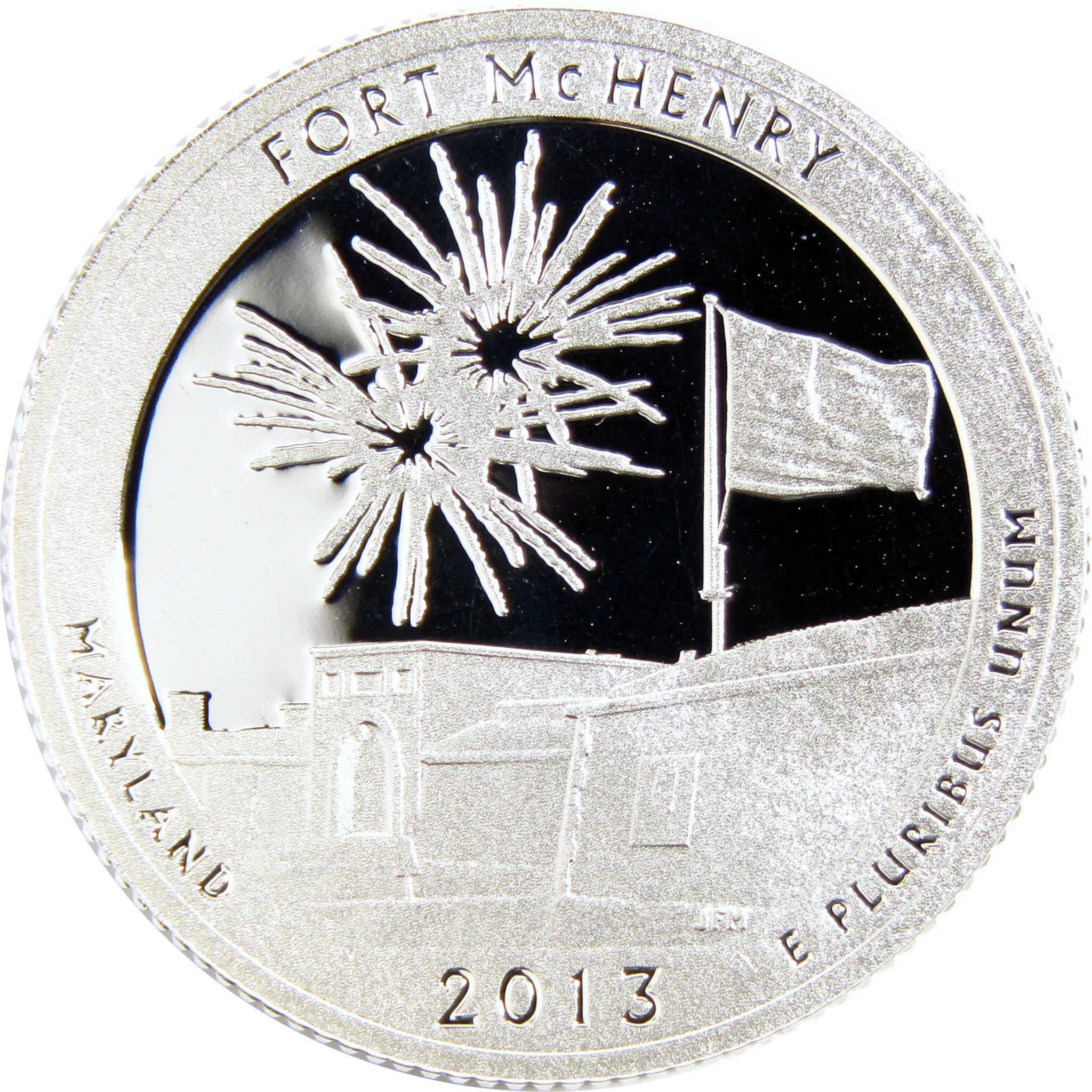 2013 Fort McHenry Maryland collectible coin with fireworks and flag design