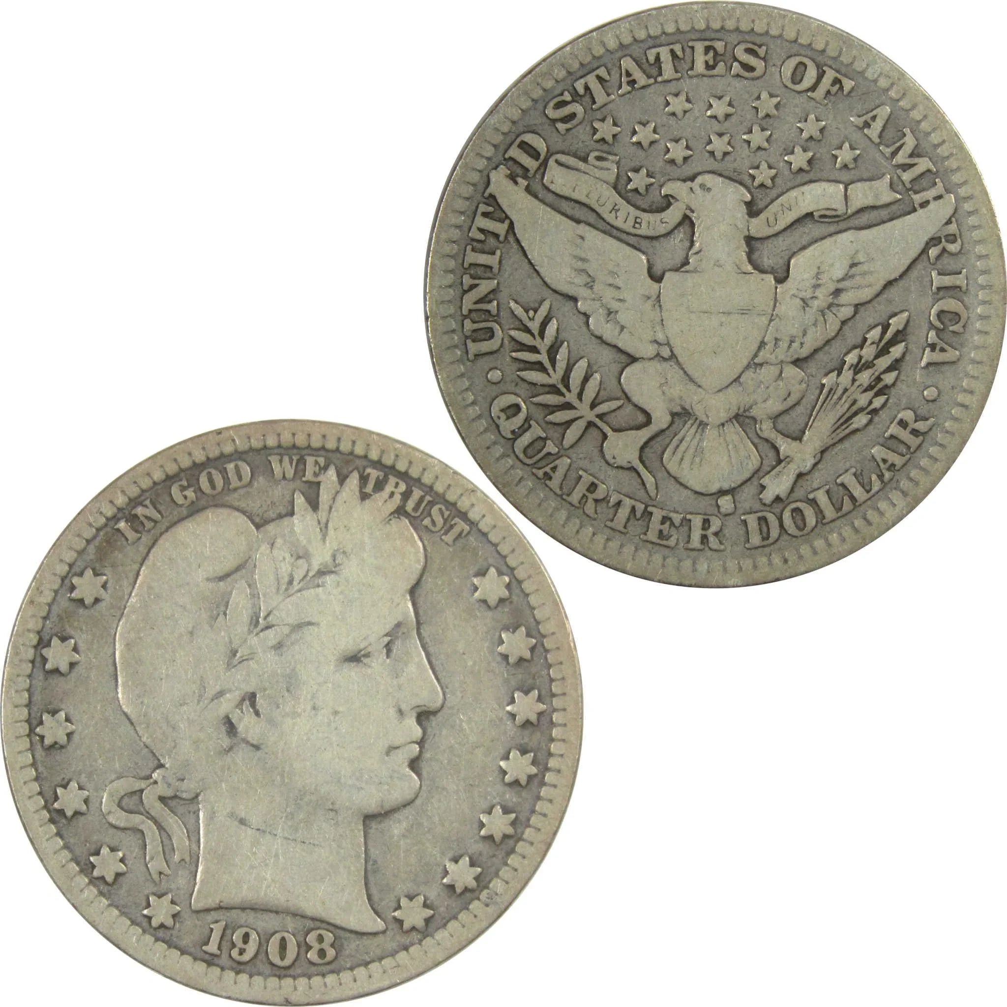 1908 S Barber Silver Quarter VG Very Good 25c Coin SKU:I24974