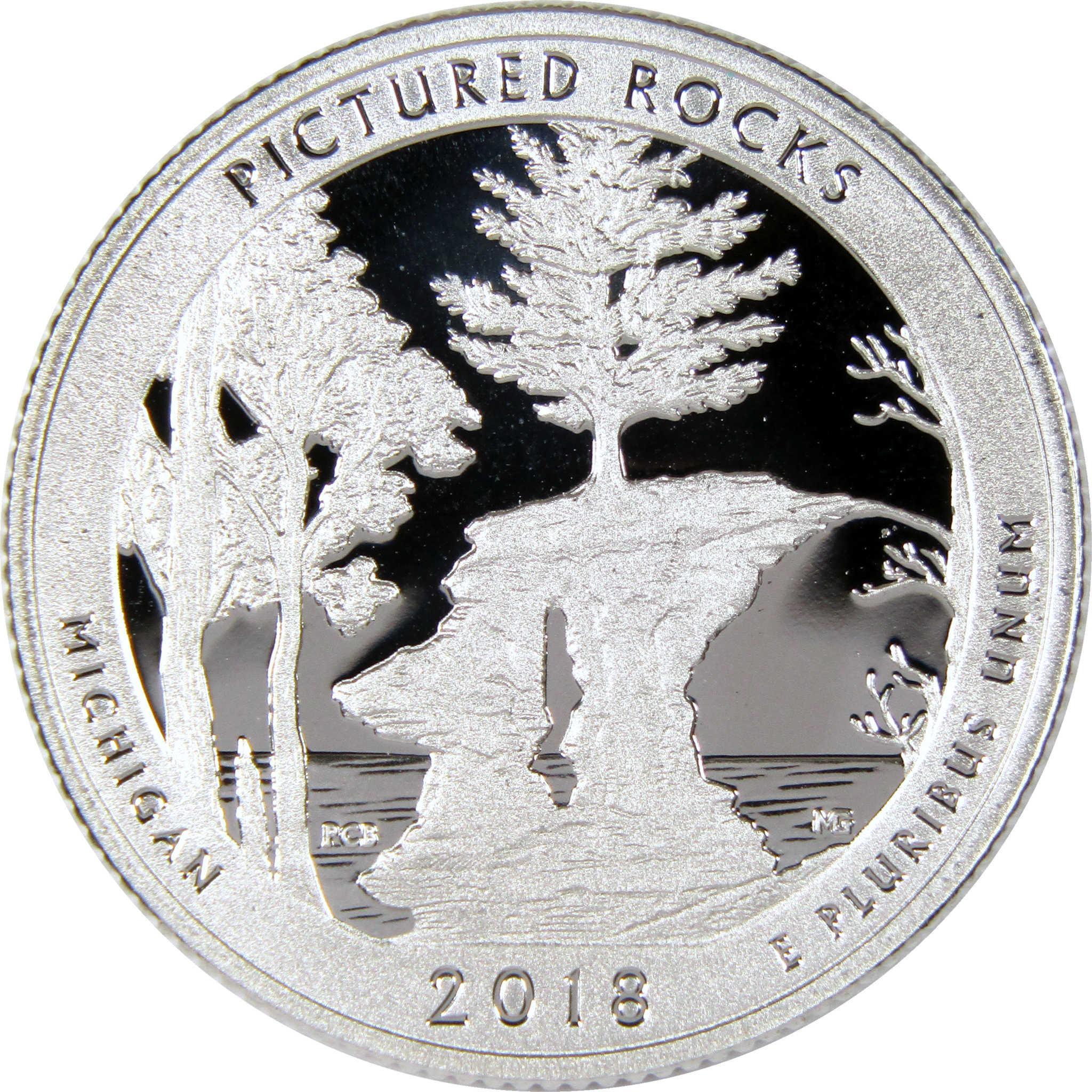 2018 Michigan Pictured Rocks collectible coin with detailed nature scene engraving