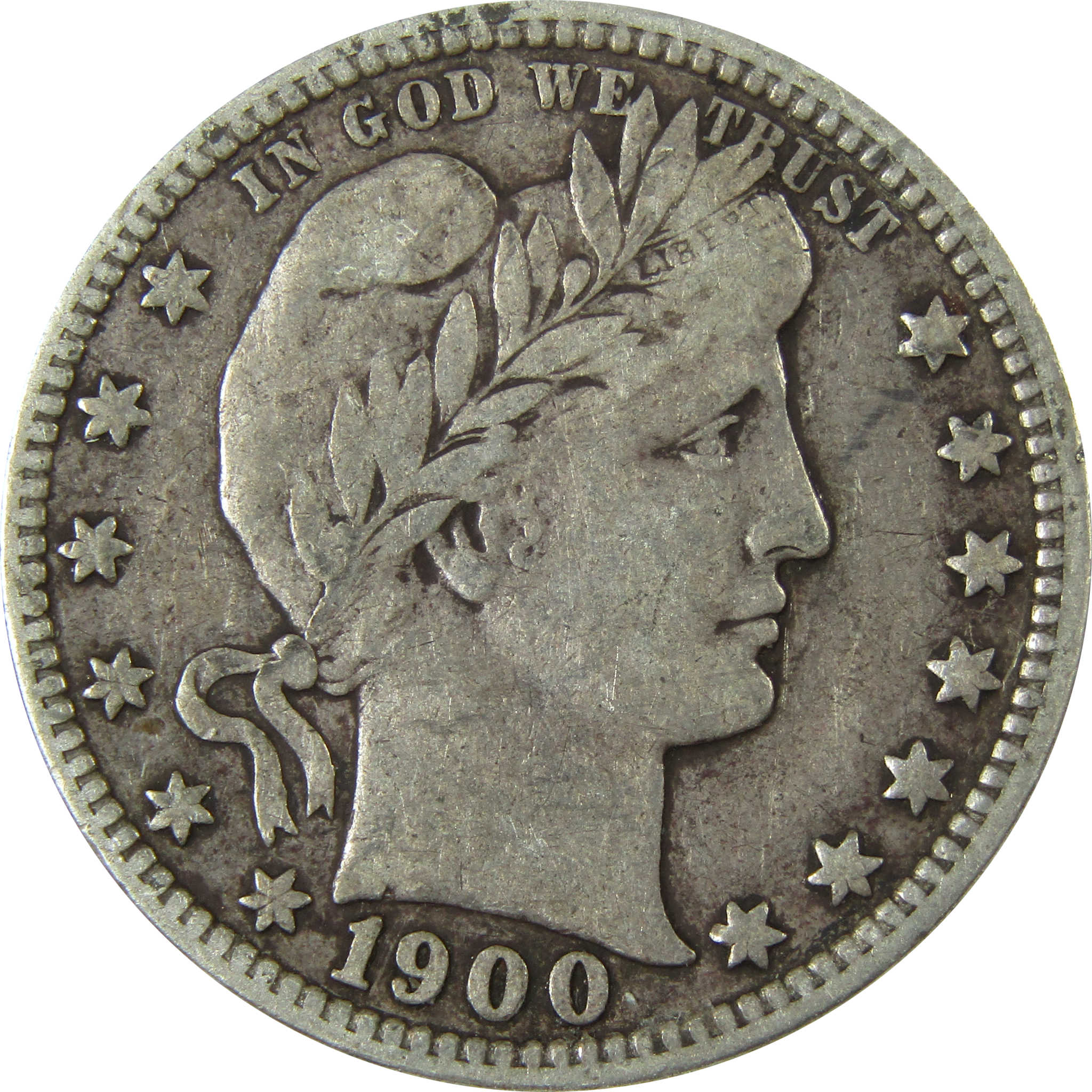 1900 Barber Silver Quarter F Fine 25c Coin SKU:CP876