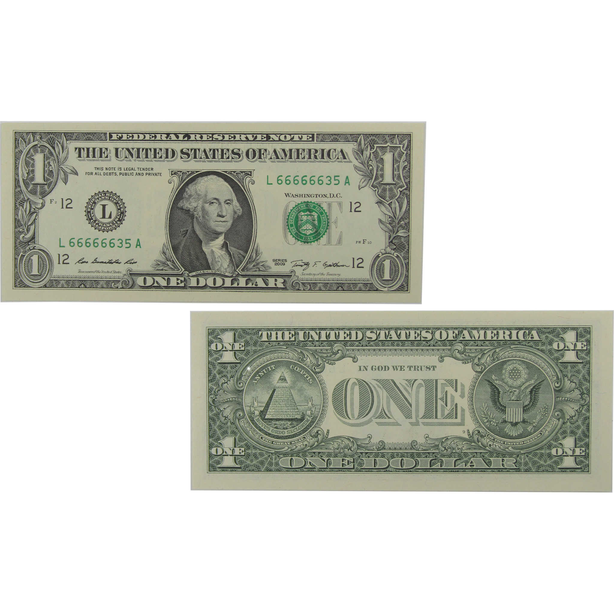 $1 Federal Reserve Note Uncirculated Serial Block Starts With Six 6's