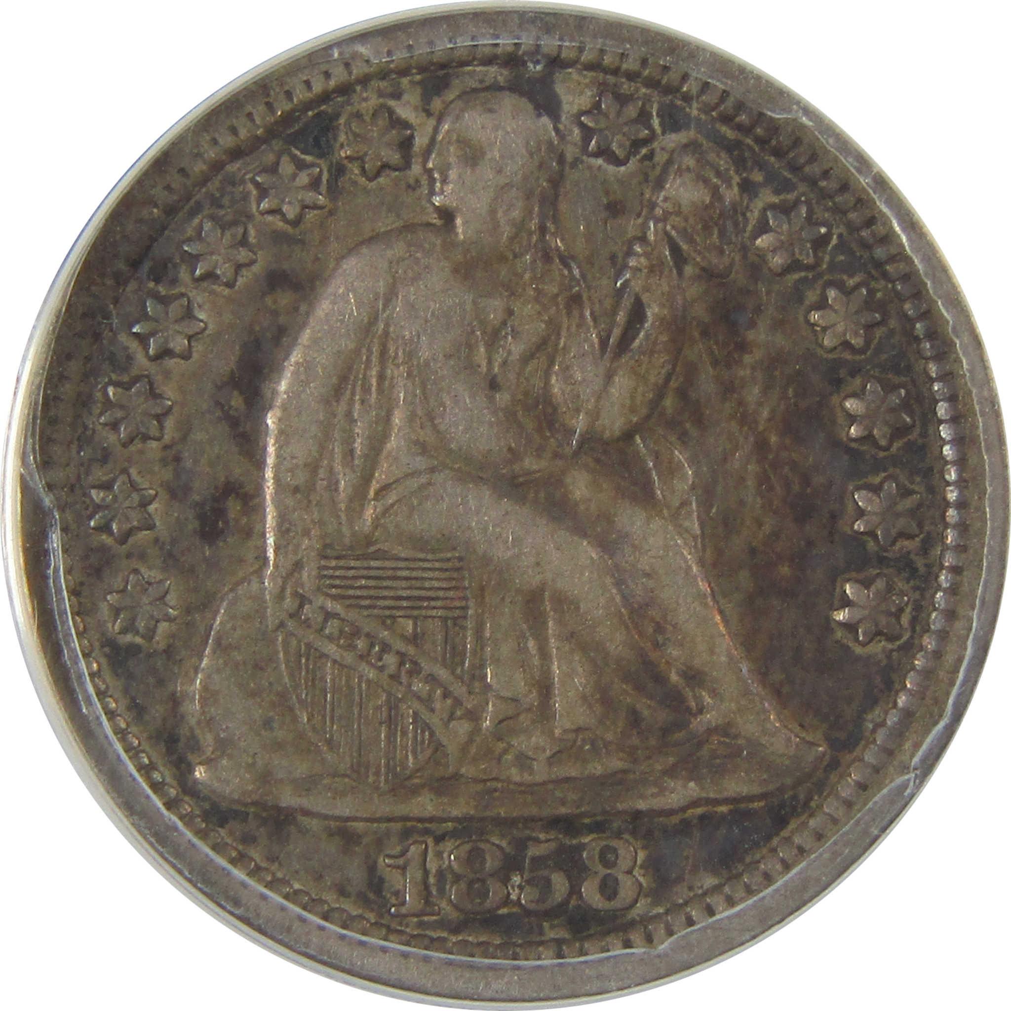 1858 S Seated Liberty Dime VF 35 ANACS Silver 10c Coin SKU:I20784