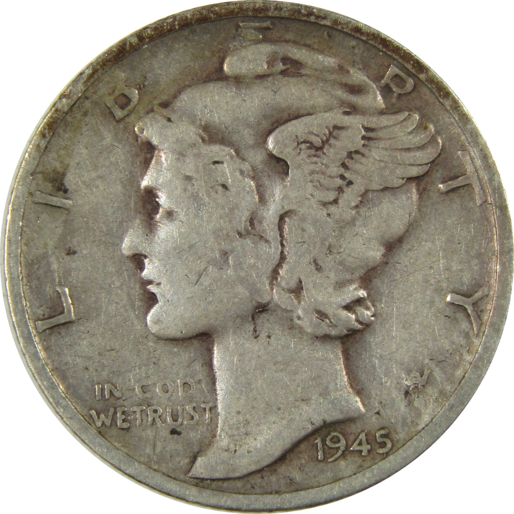 1945 S Micro S Mercury Silver Dime VF Very Fine Details SKU:I28209