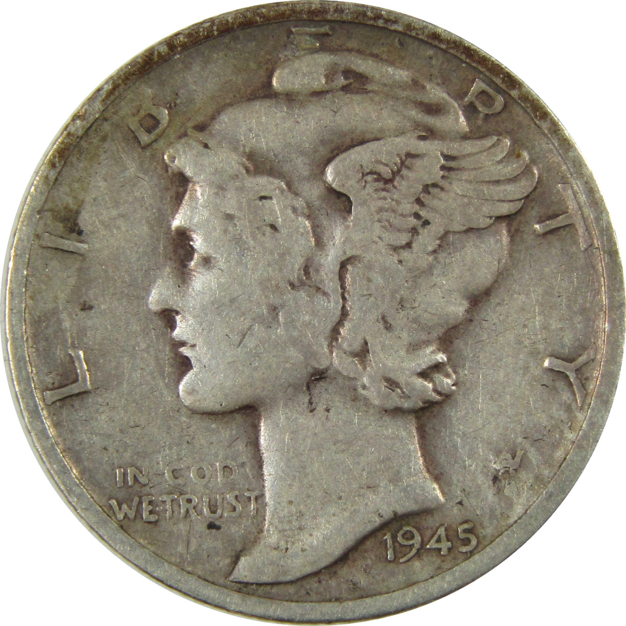 1945 S Micro S Mercury Silver Dime VF Very Fine Details SKU:I28209