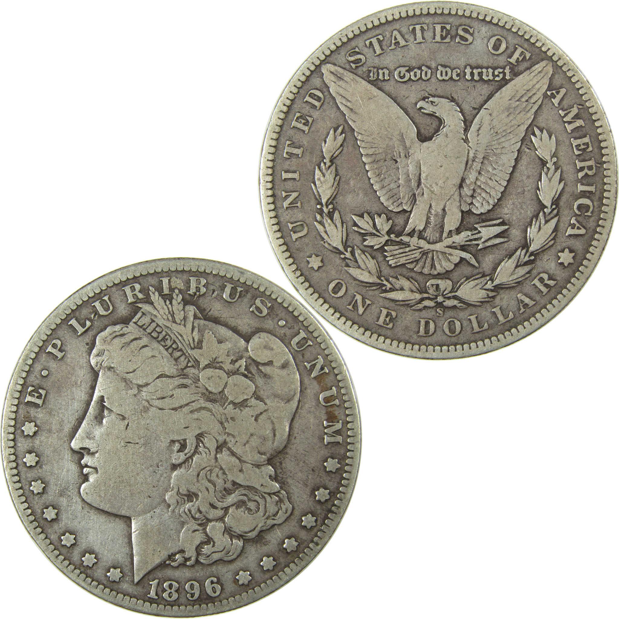 1896 S Morgan Silver Dollar F Fine Details $1 Coin SKU:I27815 - Morgan coin - Morgan silver dollar - Morgan silver dollar for sale - Profile Coins & Collectibles