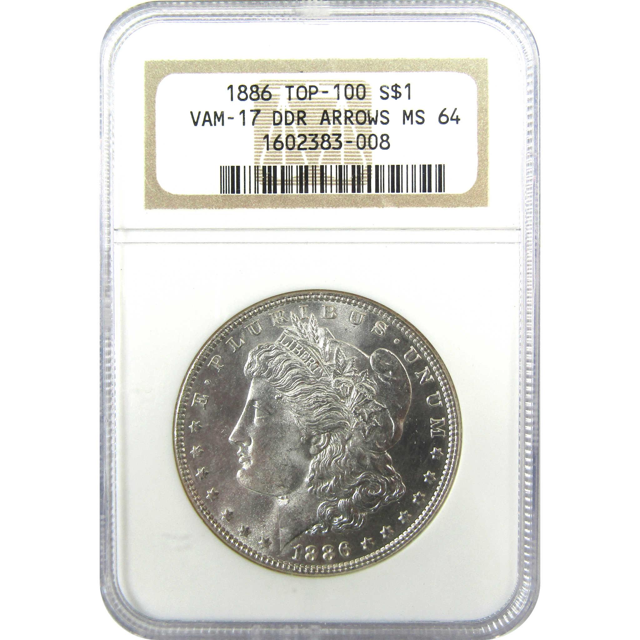 1886 VAM-17 DDR Arrows Top 100 Morgan Silver $1 MS 64 NGC SKU:CP1054 - Morgan coin - Morgan silver dollar - Morgan silver dollar for sale - Profile Coins & Collectibles