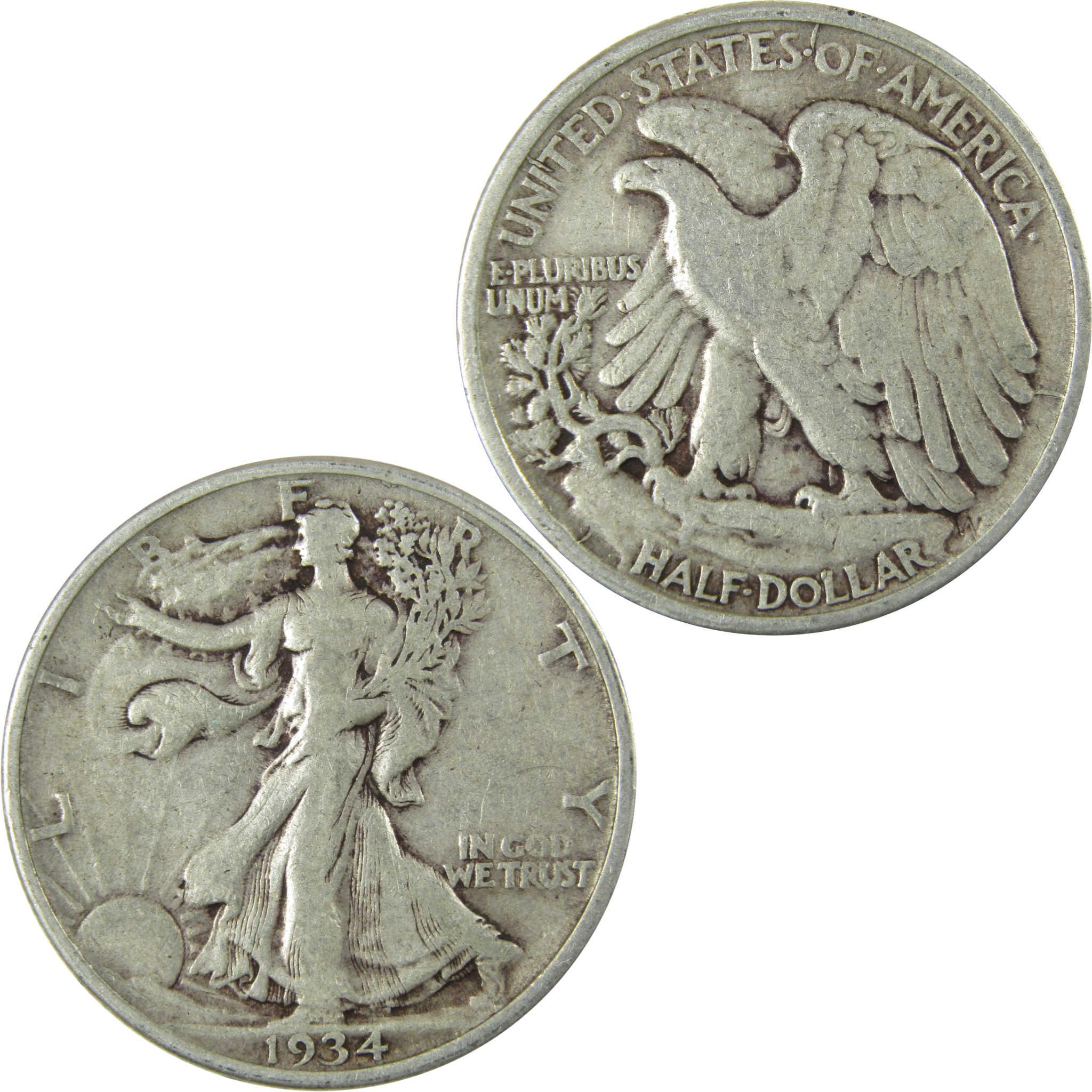 1934 Liberty Walking Silver Half Dollar F Fine 50c Coin SKU:CP505