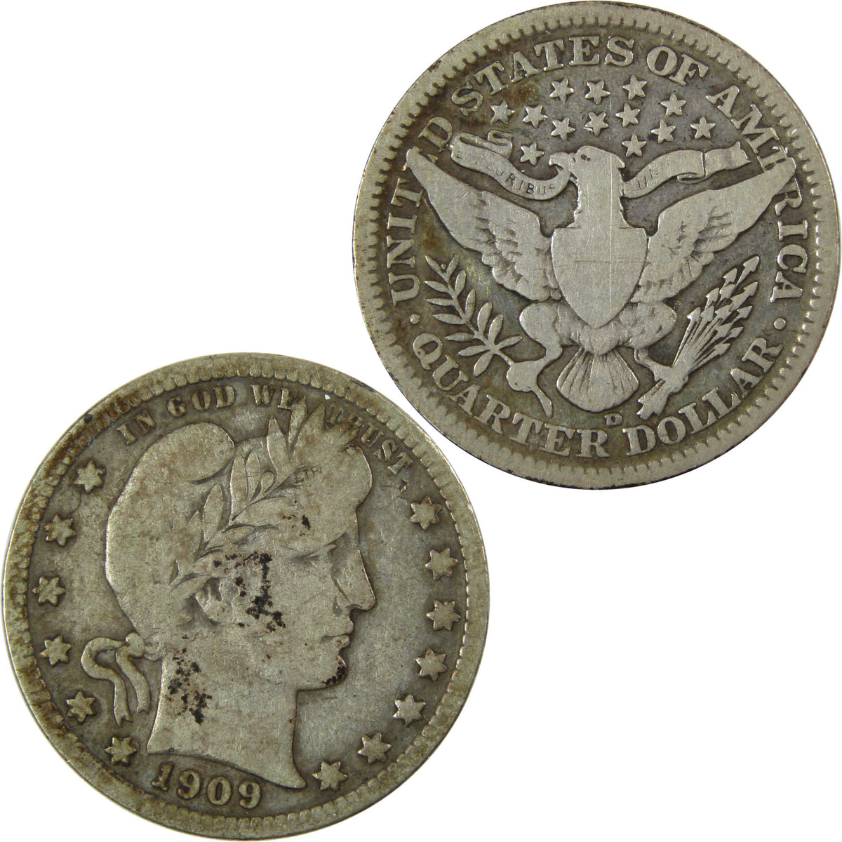 1909 D Barber Silver Quarter VG Very Good 25c Coin SKU:I28519