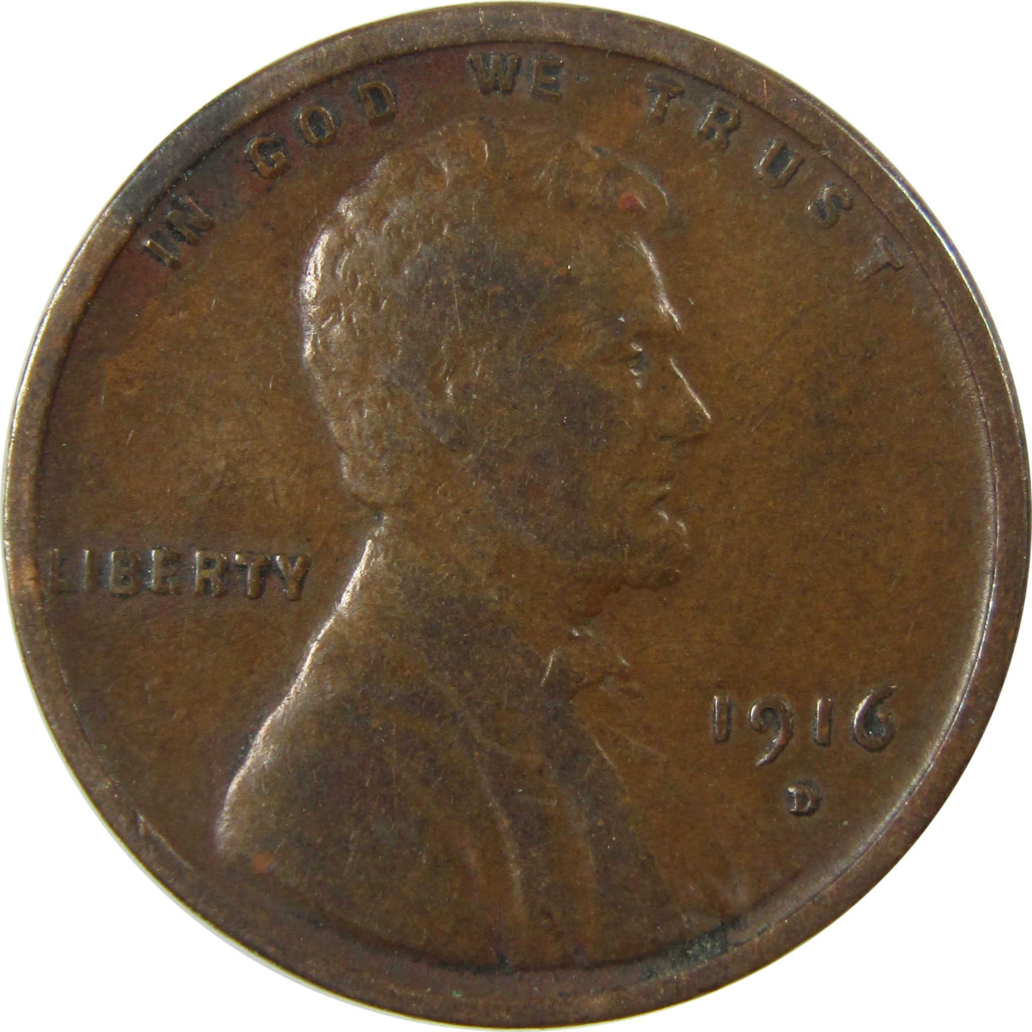 1916 D Lincoln Wheat Cent F Fine Penny 1c Coin Collectible SKU:I26831