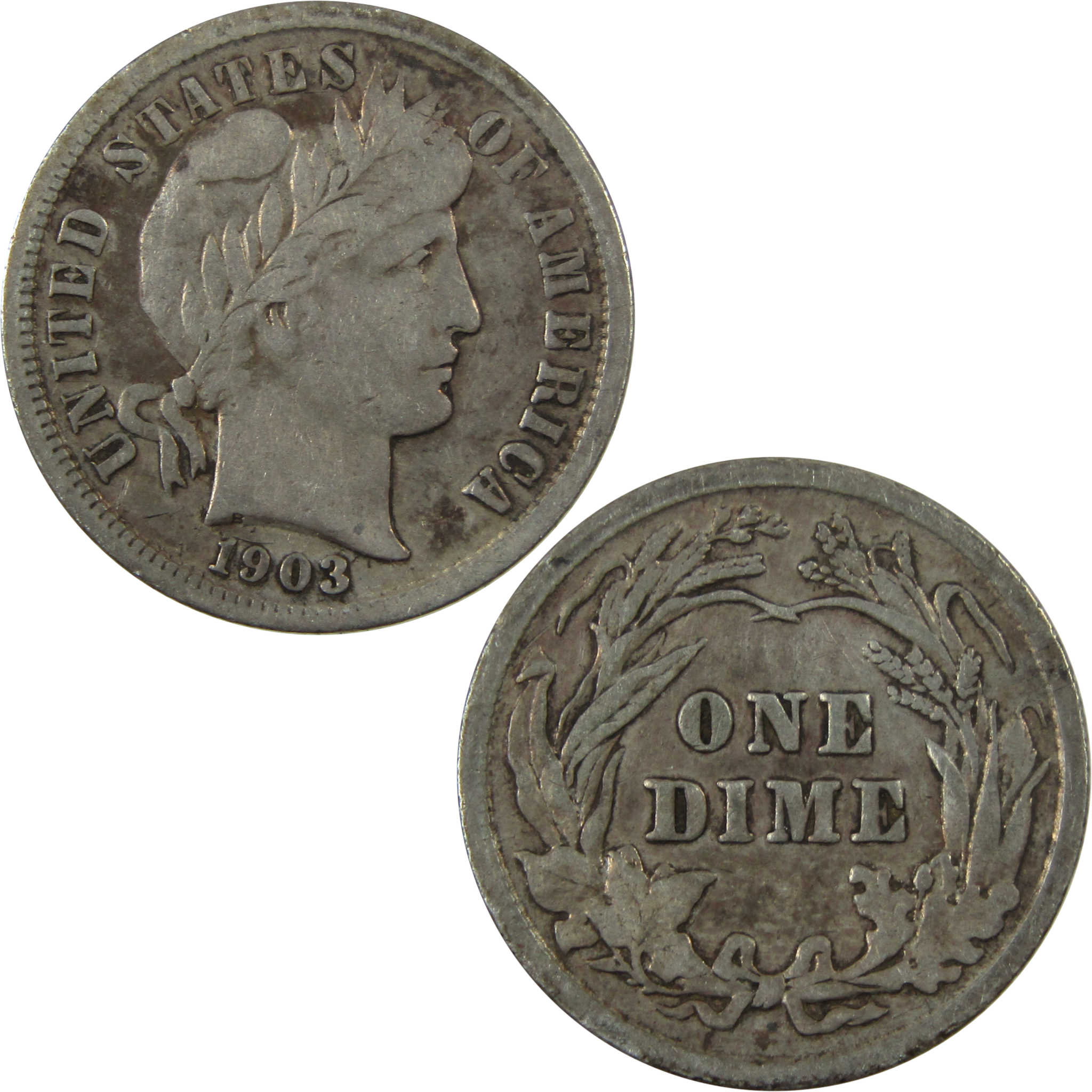 1903 Barber Silver Dime F Fine 10c Coin Collectible SKU:CP1337