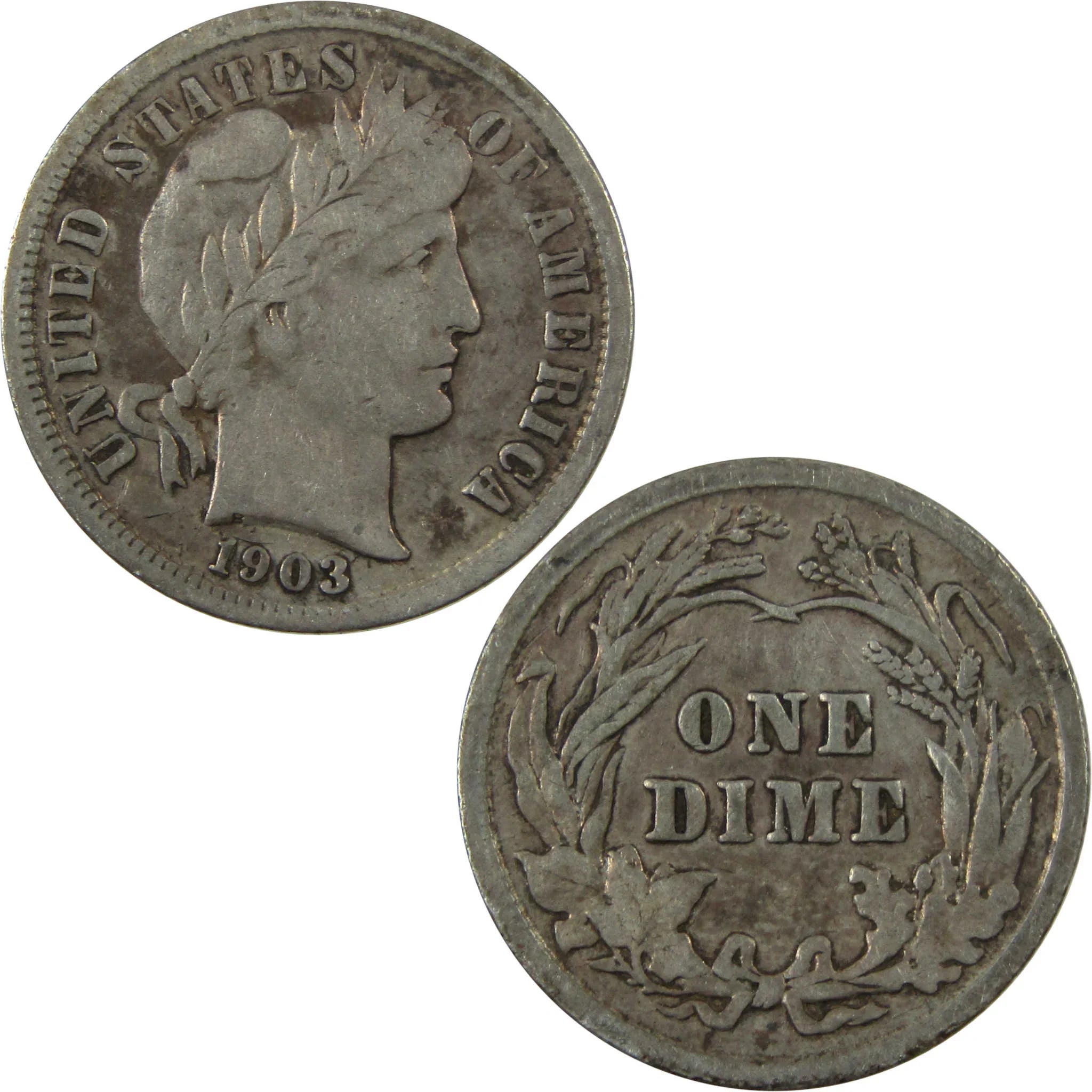 1903 Barber Silver Dime F Fine 10c Coin Collectible SKU:CP1337