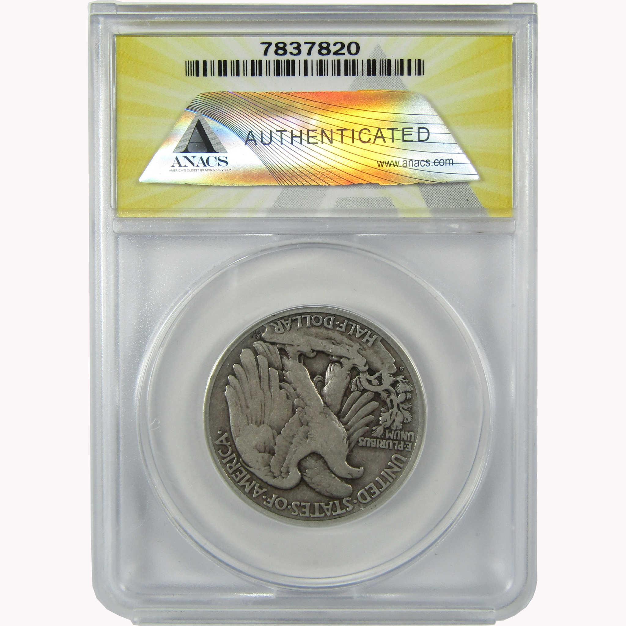 1921 S Liberty Walking Silver Half Dollar F 15 ANACS 50c Coin