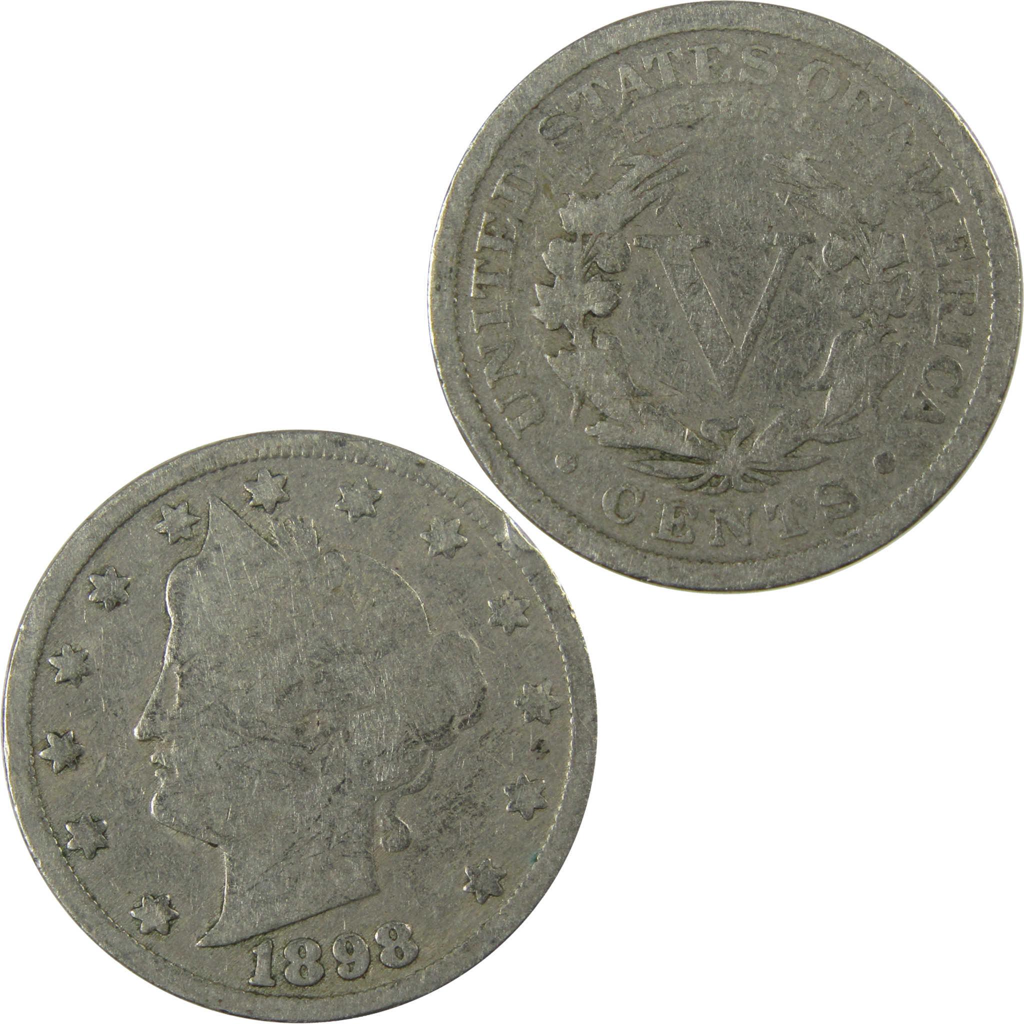 1898 Liberty Head V Nickel G Good 5c Coin Collectible SKU:I26918