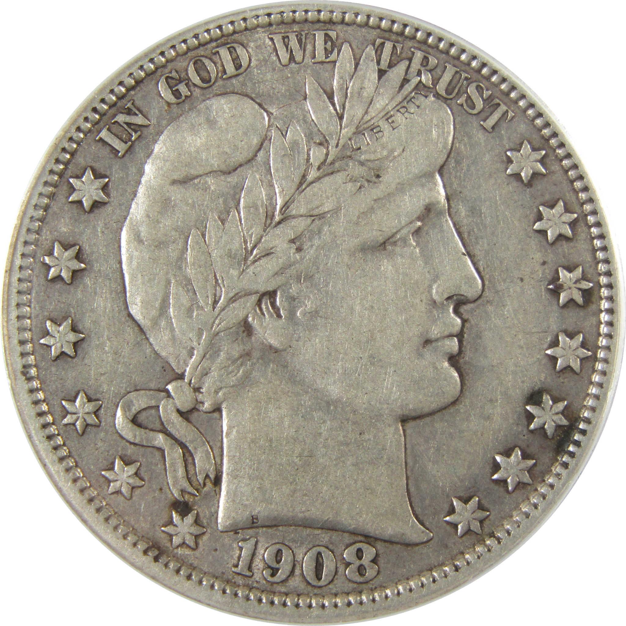 1908 D Barber Silver Half Dollar VF 35 Details ANACS CoinSKU:I28070