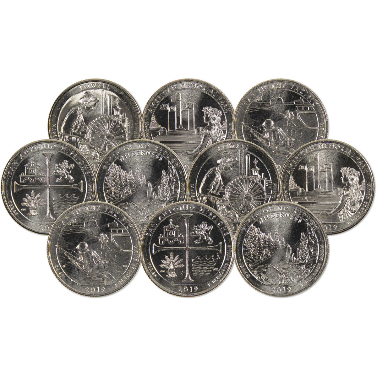 2019 P&D Quarter 10 Coin Set Clad Uncirculated Mint State
