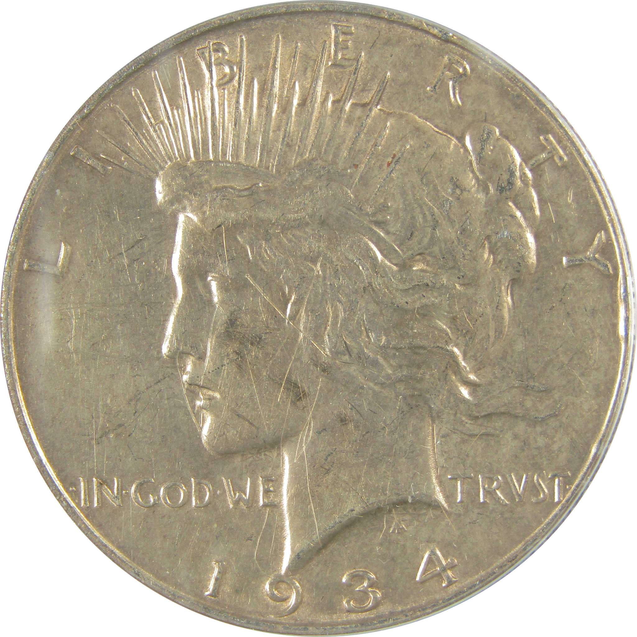 1934 D Peace Dollar AU 50 Details ANACS Silver $1 Coin SKU:I21575