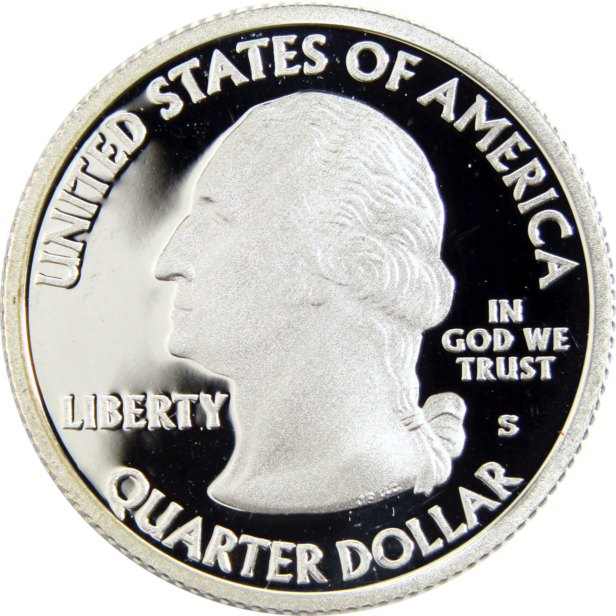 Proof United States quarter dollar coin featuring Washington profile