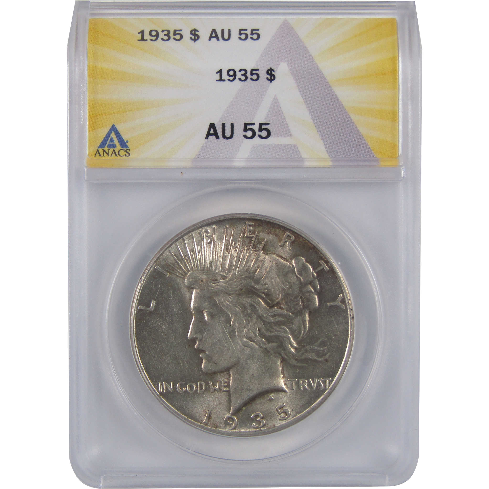 1935 Peace Dollar AU 55 ANACS Silver $1 Coin SKU:I18587