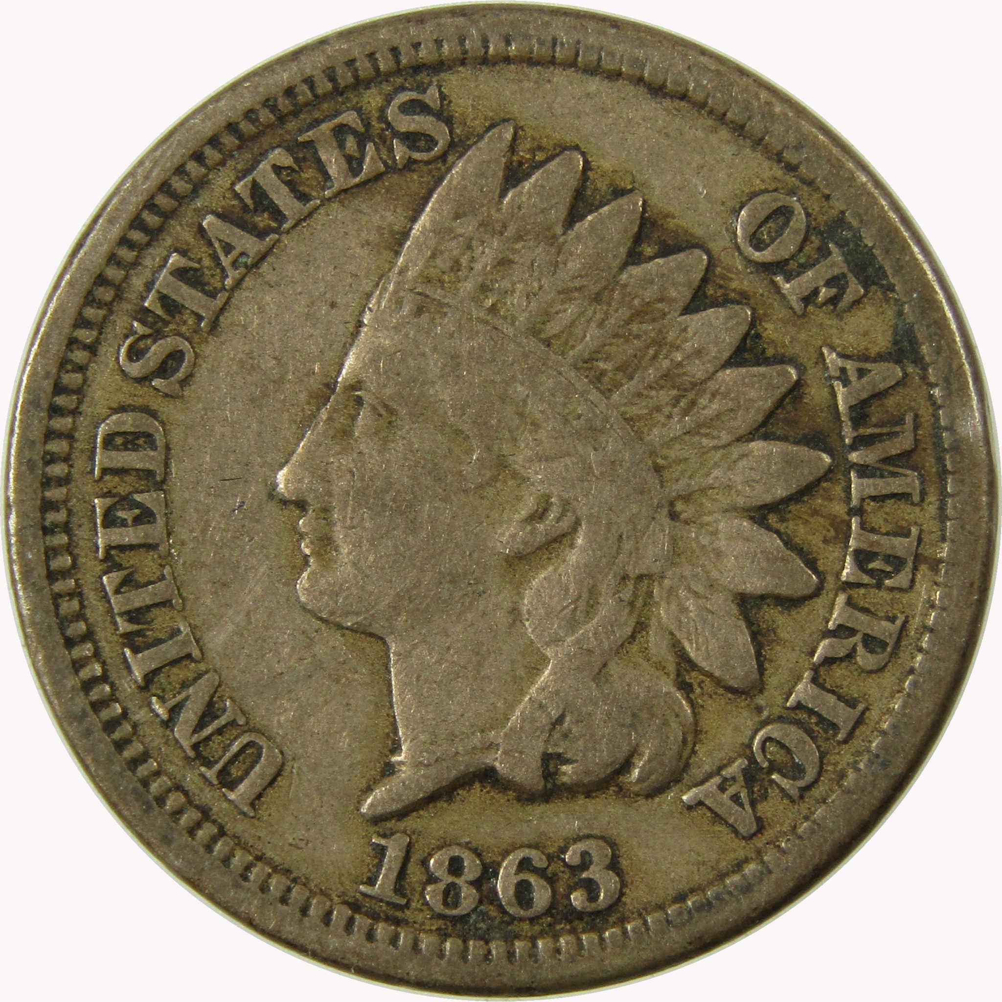 1863 Indian Head Cent F Fine Penny 1c Coin SKU:CP1108