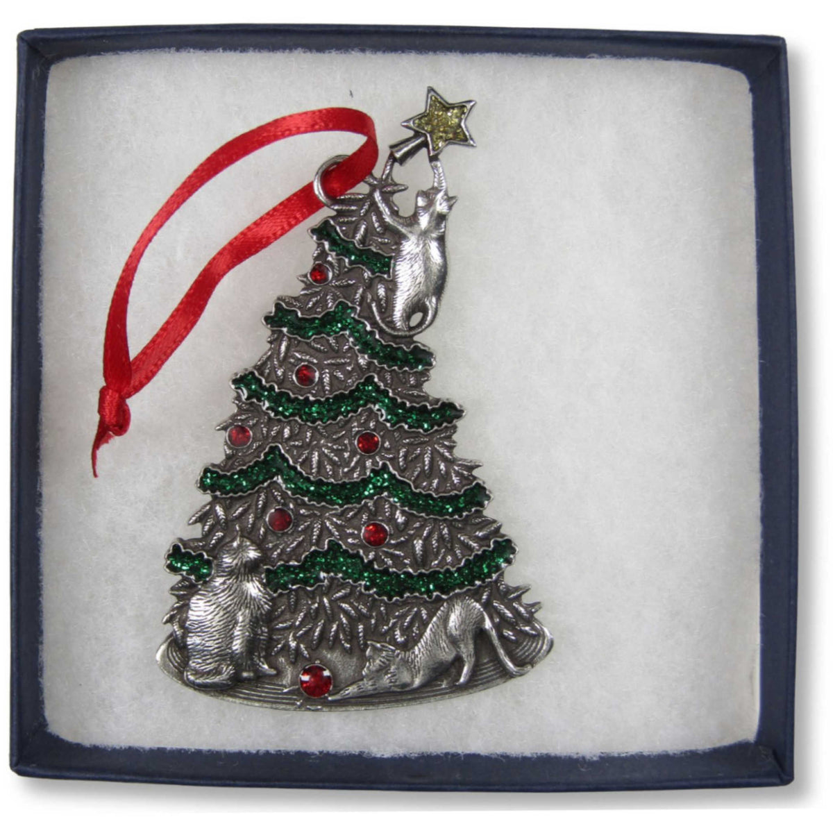 2025 Curious Cats Pewter Christmas Tree Ornament