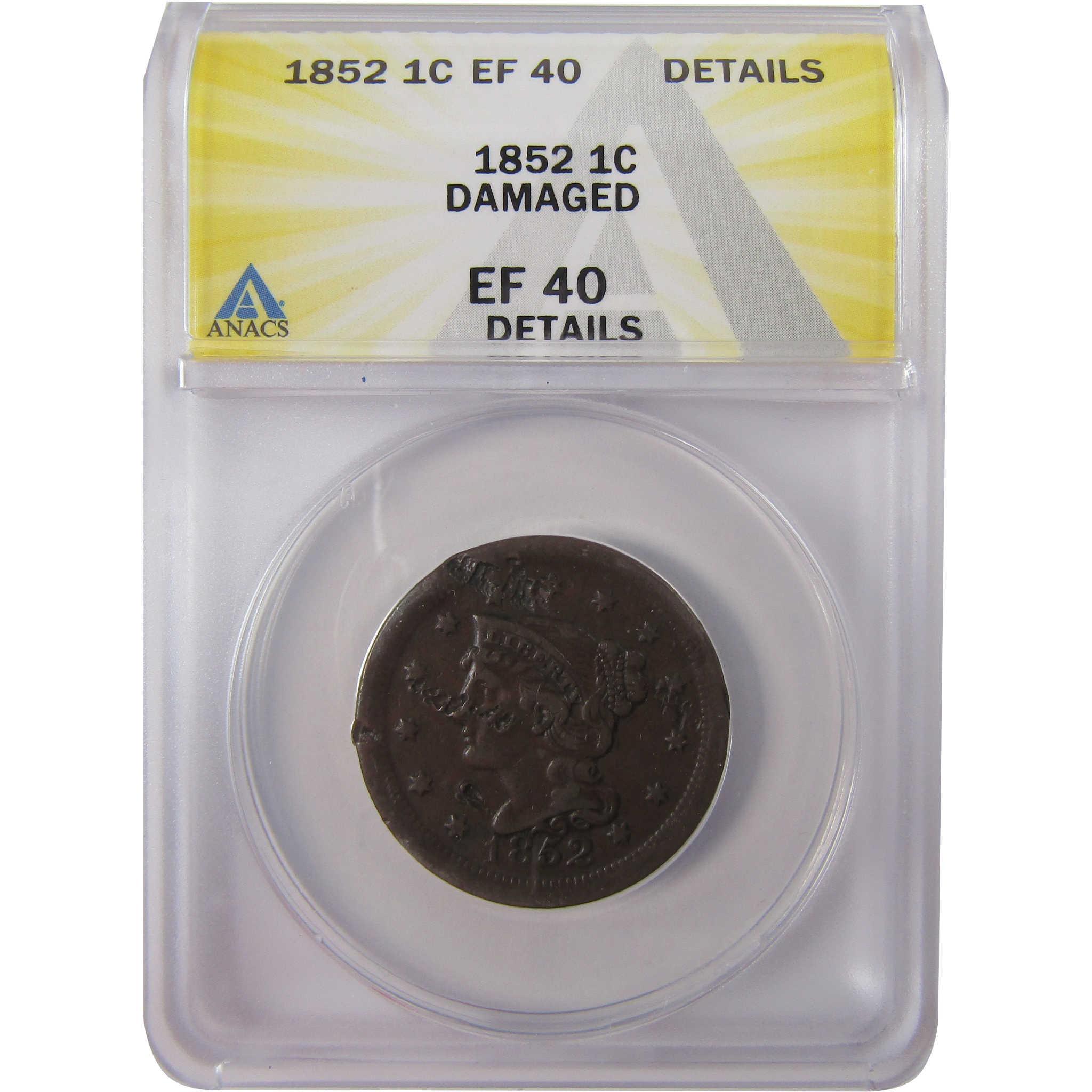 1852 Braided Hair Copper Large Cent EF 40 Details ANACS SKU:I25537