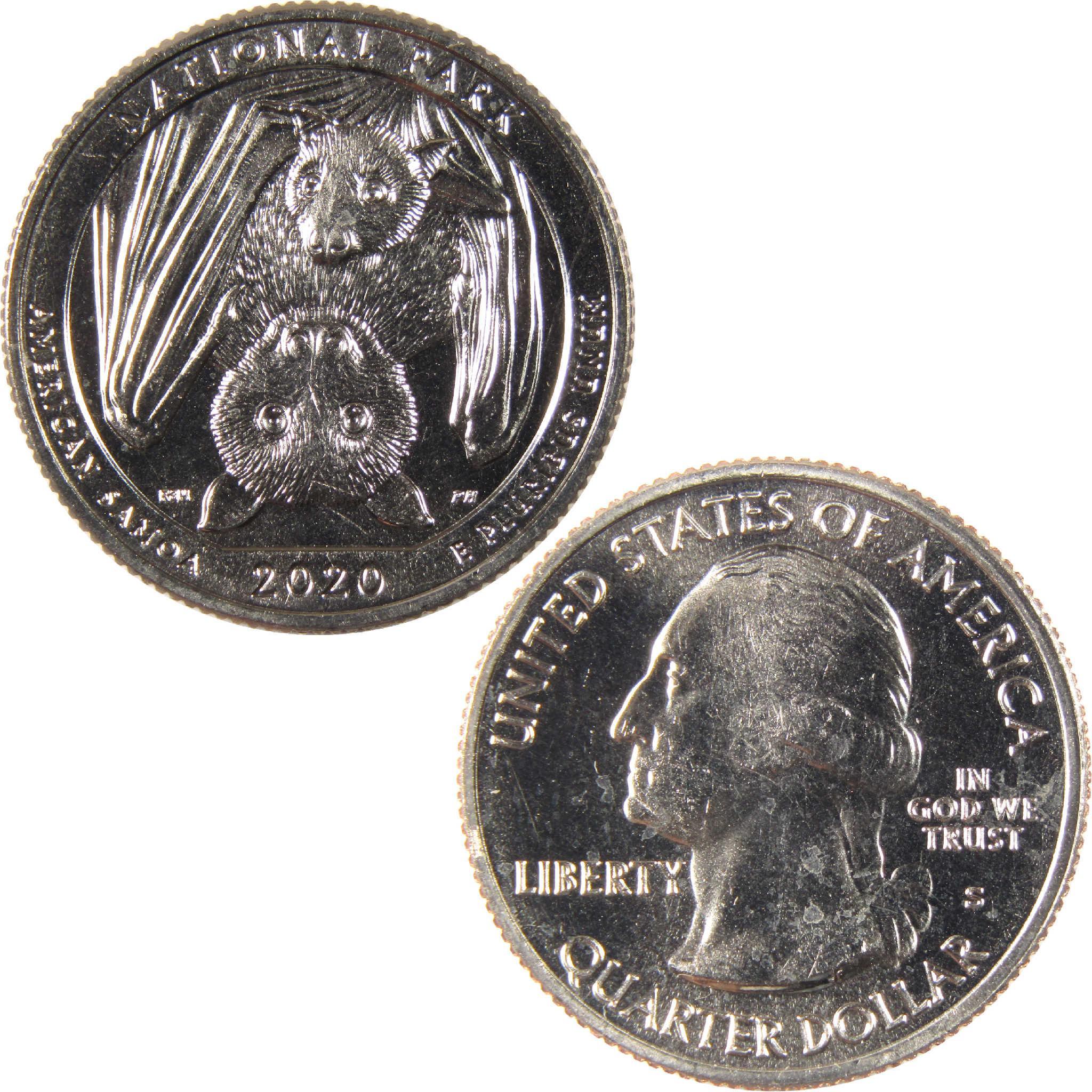 2020 American Samoa National Park quarter showing fruit bats and George Washington
