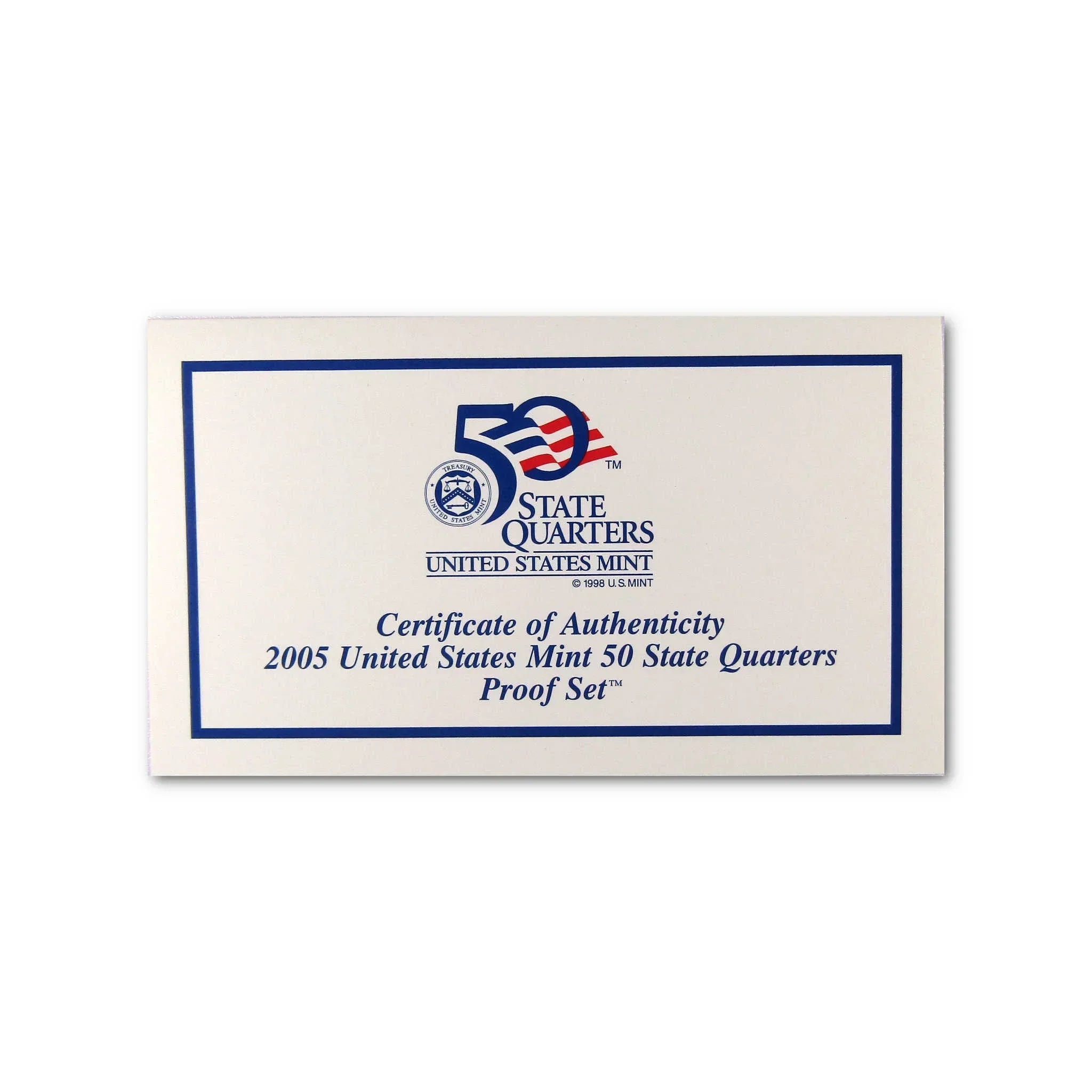 Certificate of authenticity for 2005 United States Mint 50 State Quarters Proof Set