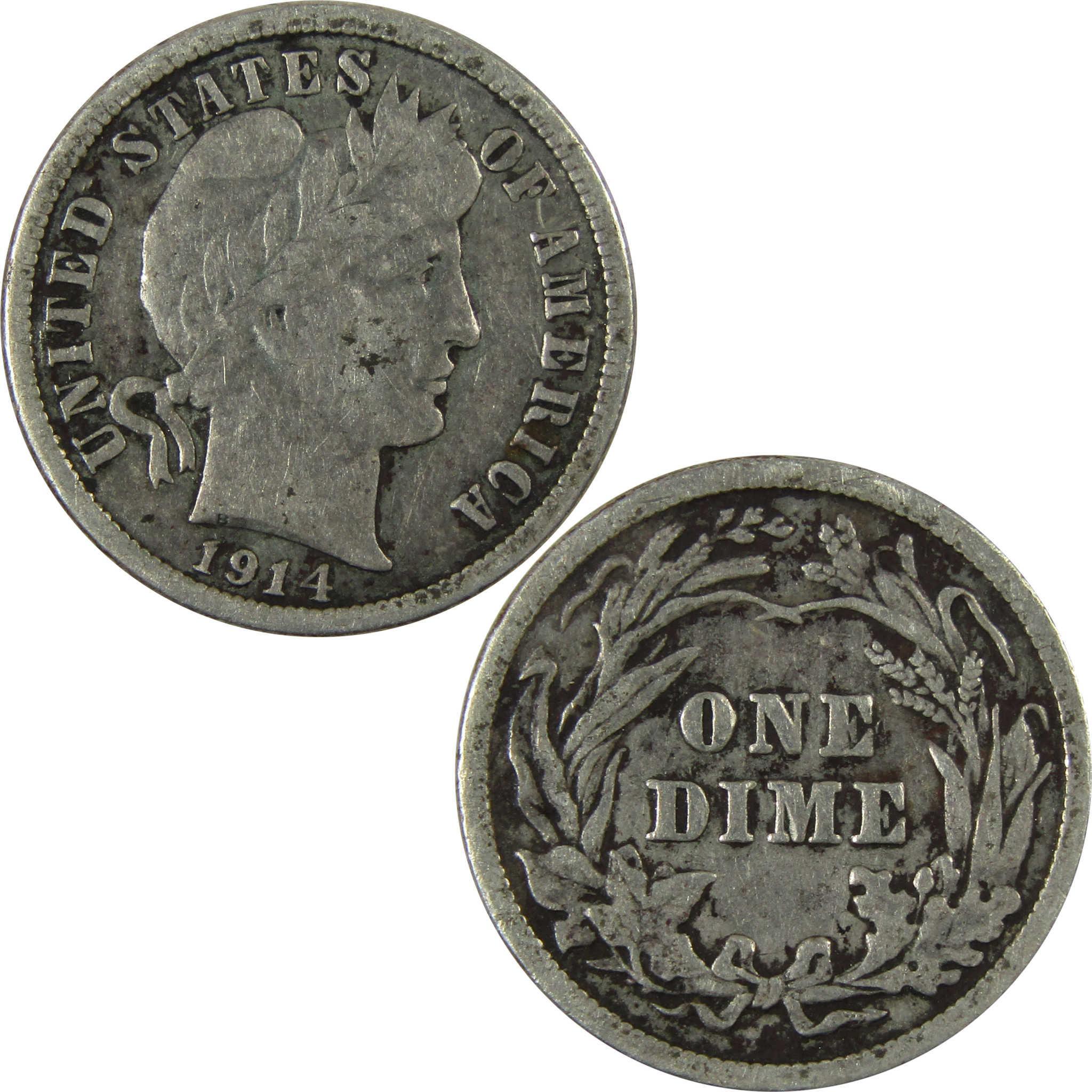 1914 Barber Silver Dime F Fine Details 10c Coin Collectible SKU:CP1040