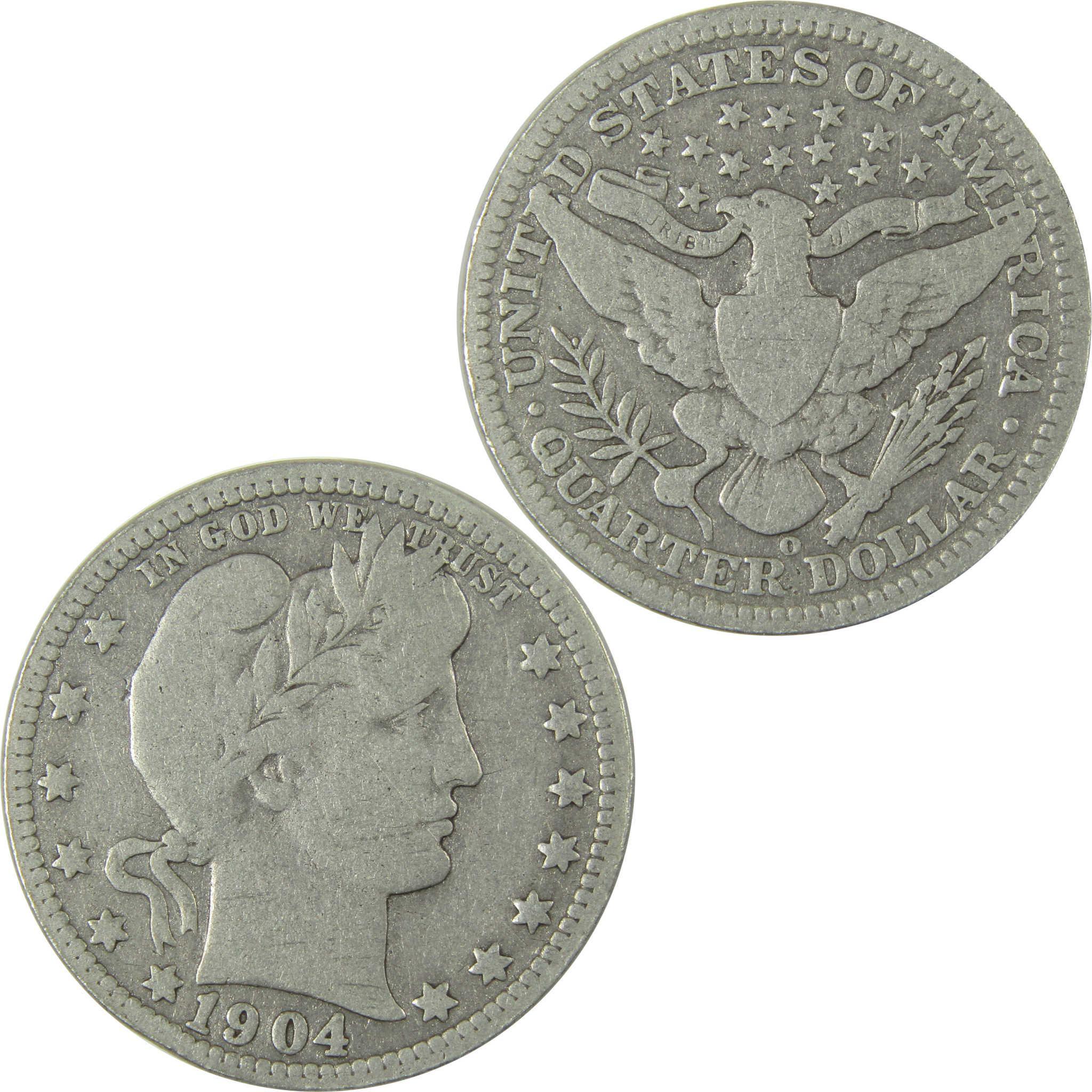 1904 O Barber Silver Quarter VG Very Good Details 25c Coin SKU:CP879