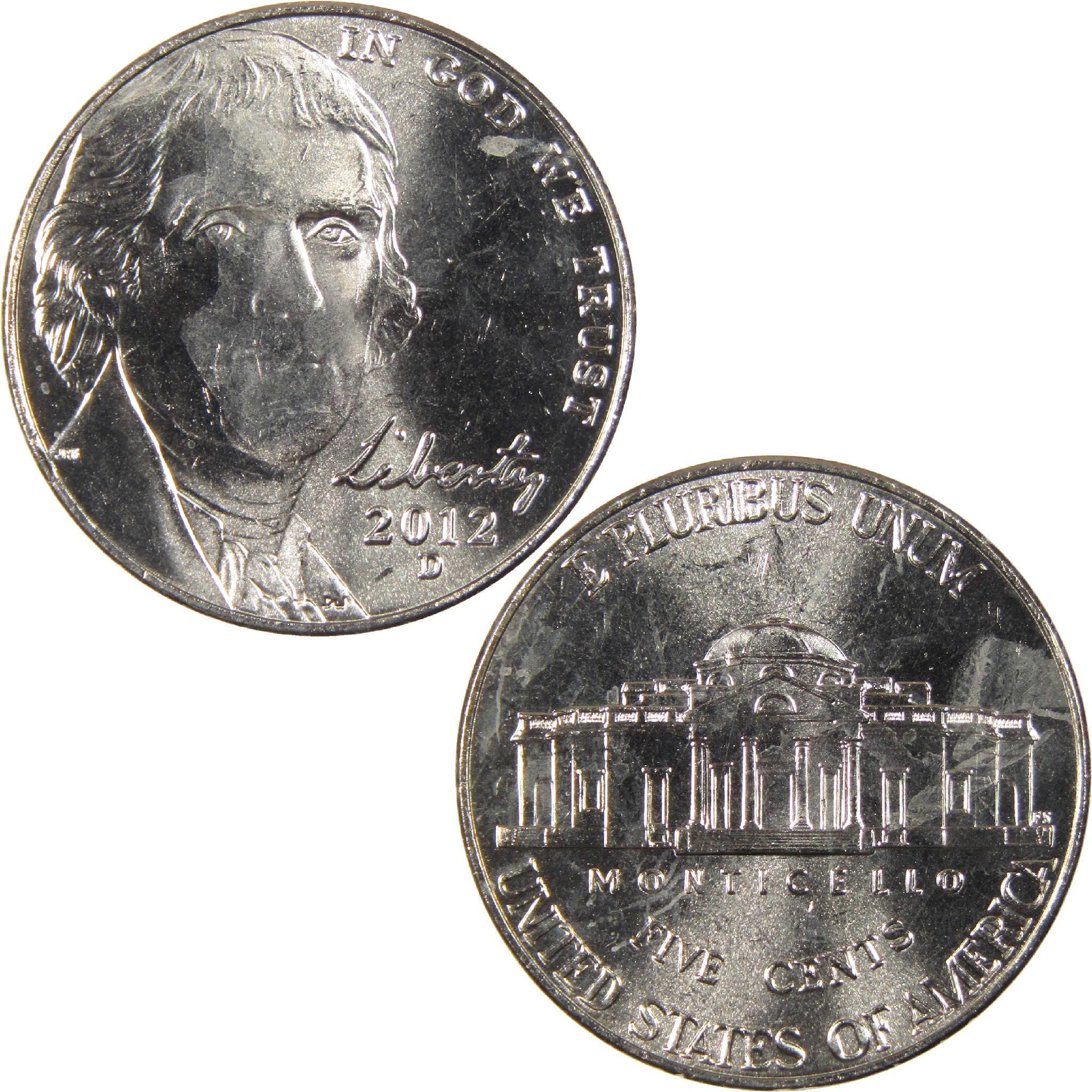 2012 D Jefferson Nickel Uncirculated 5c Coin