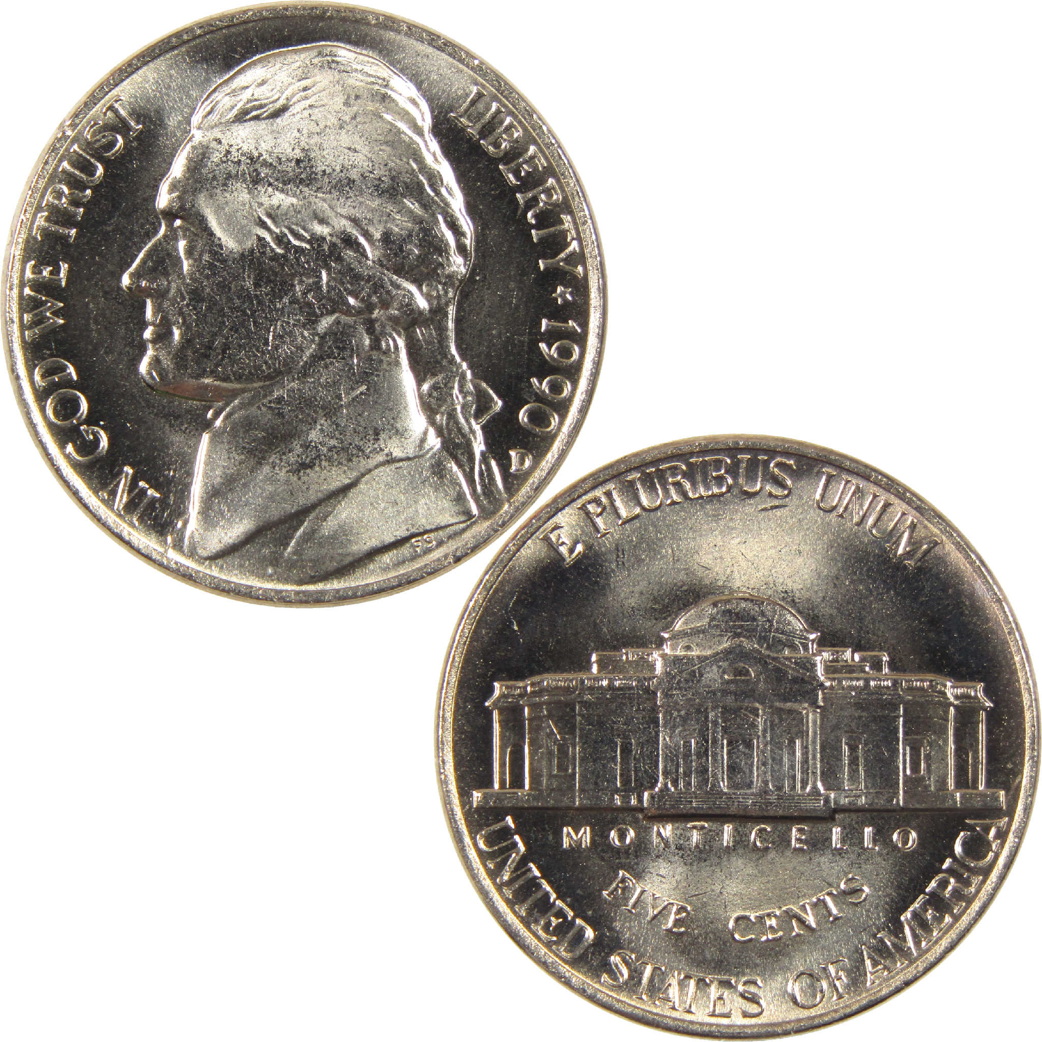 1990 D Jefferson Nickel BU Uncirculated 5c Coin