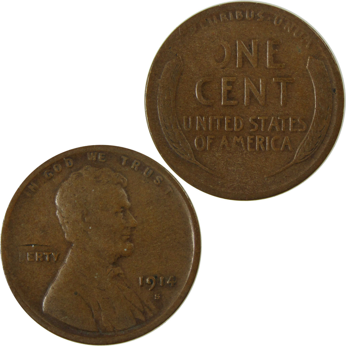 1914 S Lincoln Wheat Cent VG Very Good Penny 1c Coin SKU:CP1586