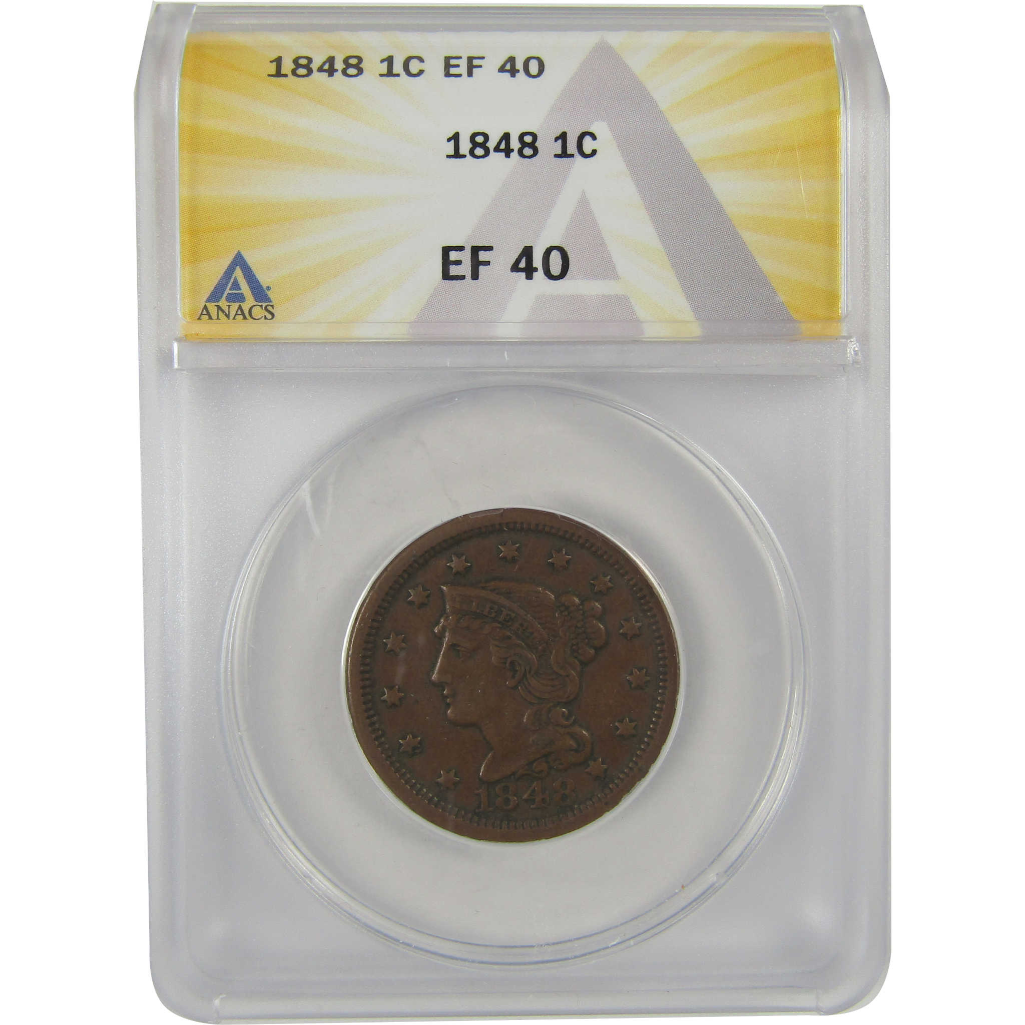 1848 Braided Hair Large Cent EF 40 ANACS Copper Penny SKU:I20793